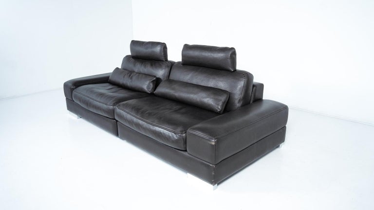 Canapé En Cuir Noir Roche Bobois - 2,40m - Jusqu'à 4 Places - Design