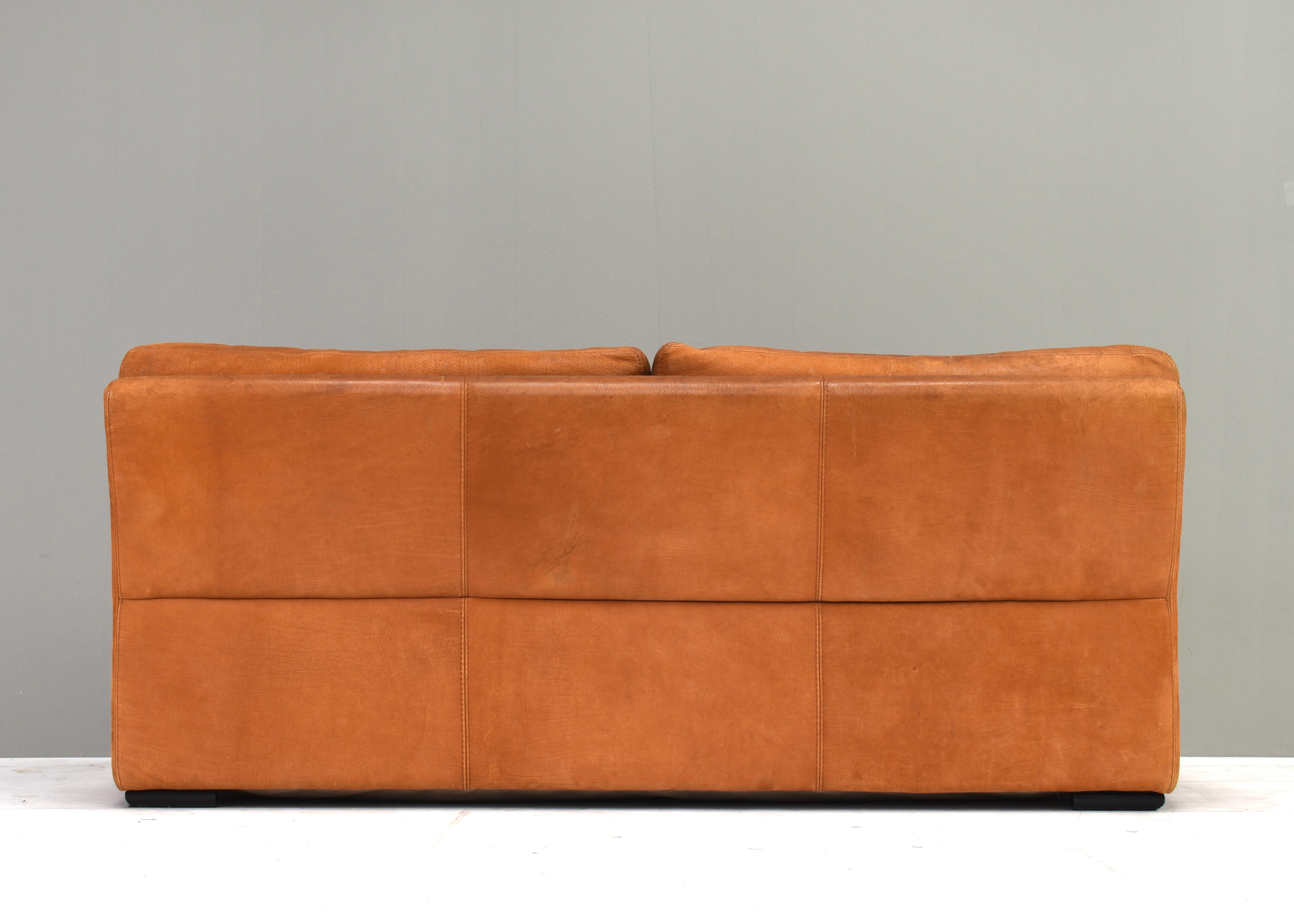 French Roche Bobois sofa in patinated Tan / Cognac leather – France, circa 1970/80 For Sale