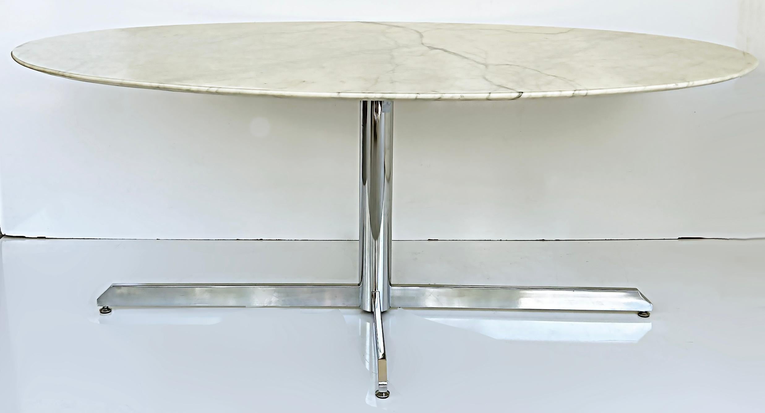 French Roche Bobois Stainless Steel Marble Dining Table, Knoll Style