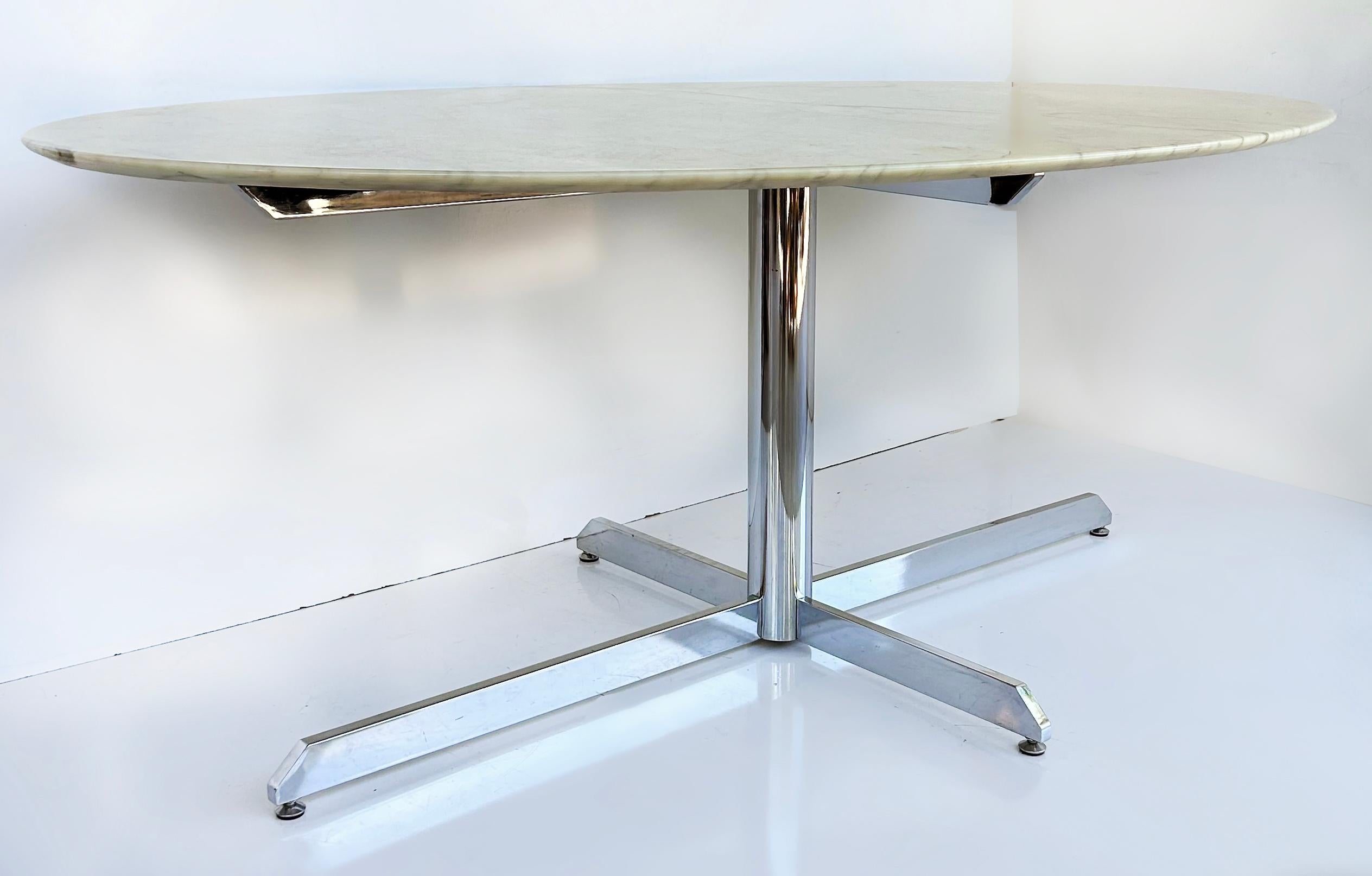Roche Bobois Stainless Steel Marble Dining Table, Knoll Style 3
