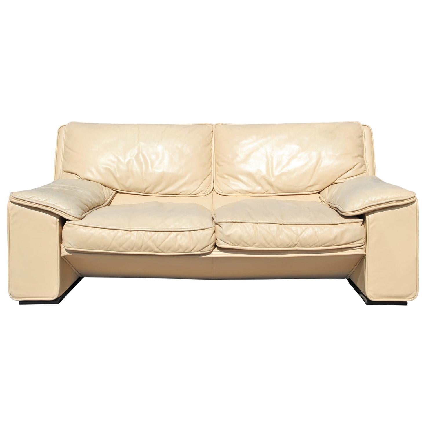 Roche Bobois Style Brunati Postmodern Italian Leather Two-Seat Sofa / Settee