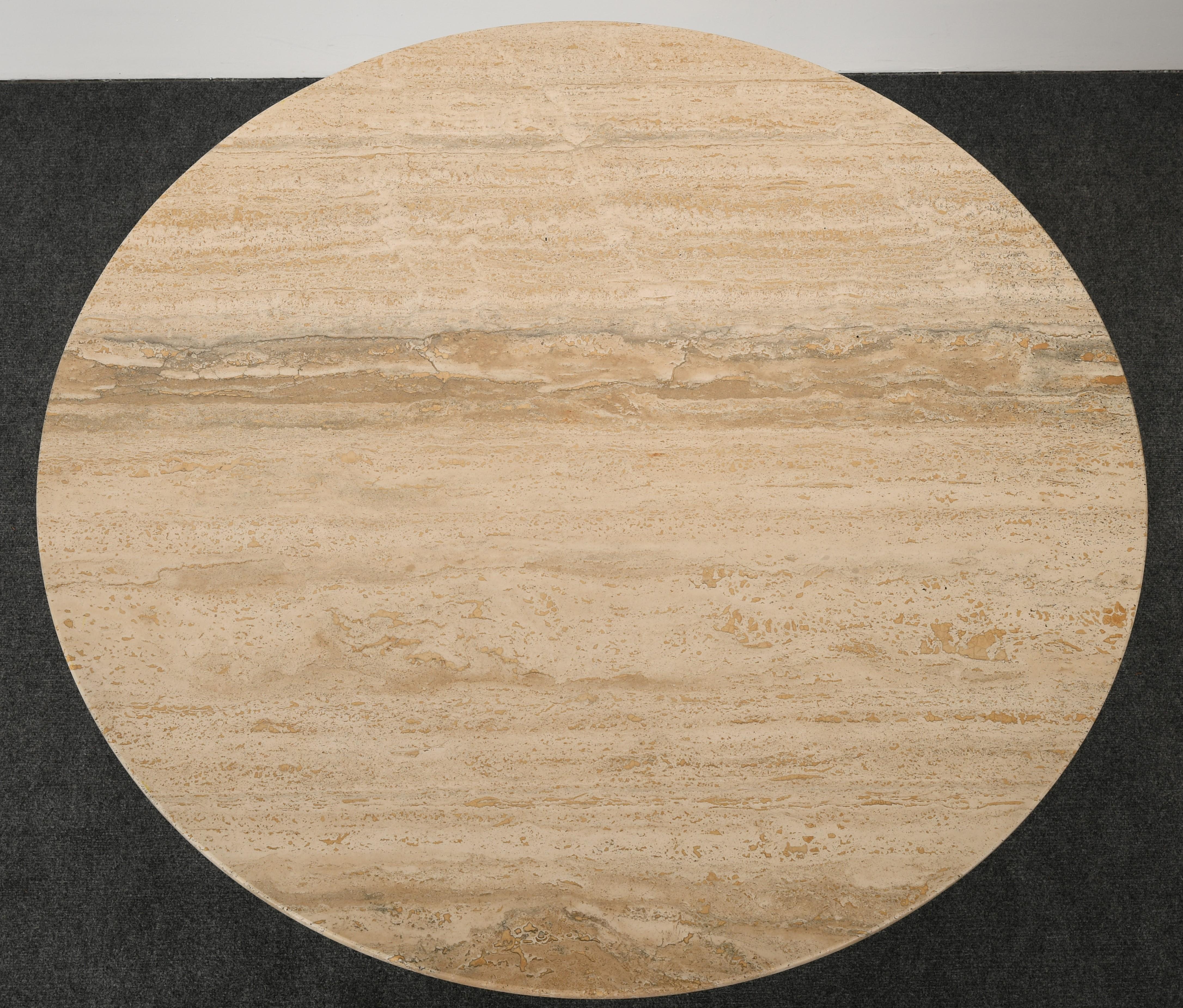 Roche Bobois Style Round Travertine Marble Dining Table, 1970s In Good Condition In Hamburg, PA