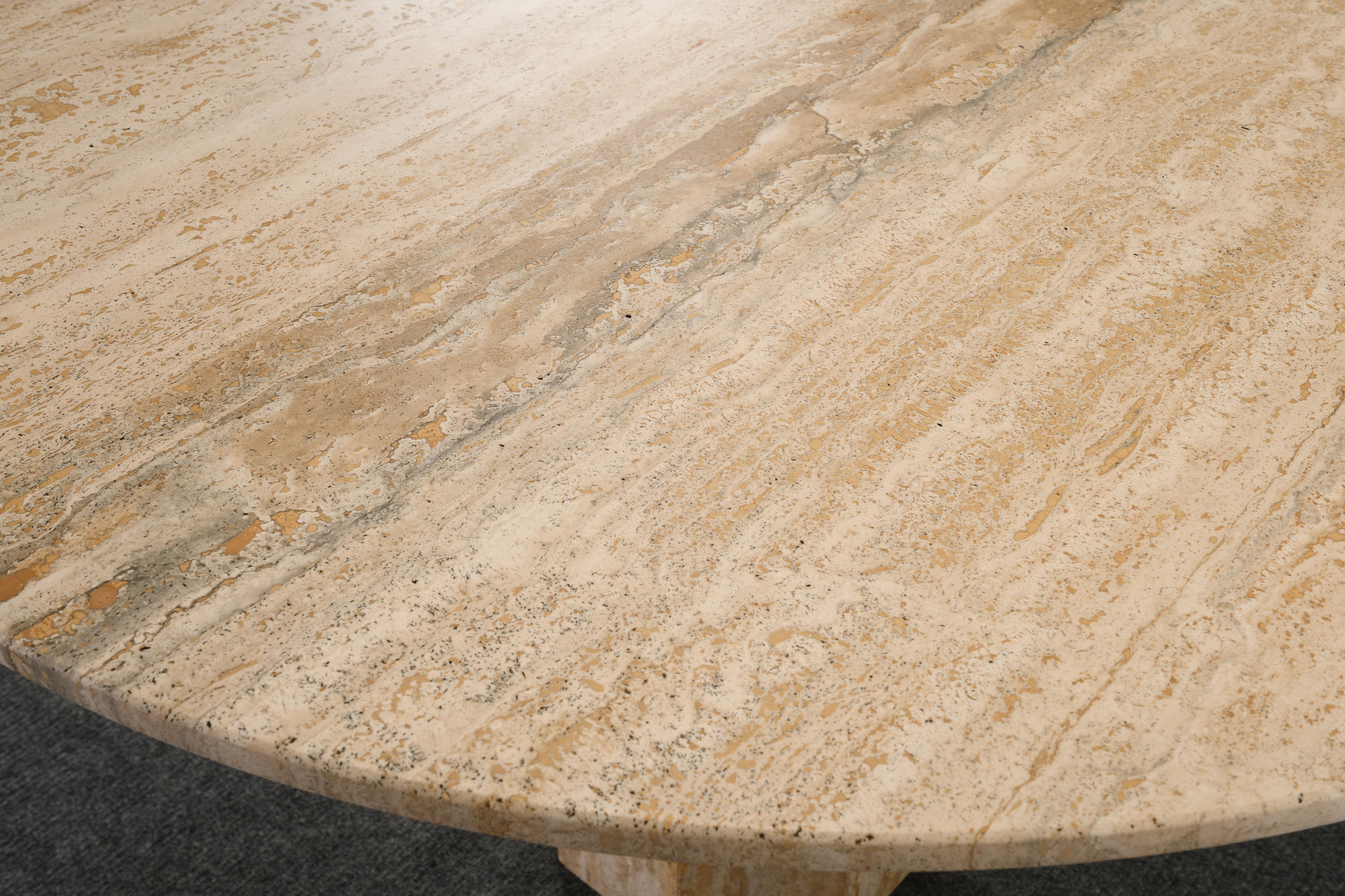 Roche Bobois Style Round Travertine Marble Dining Table, 1970s 1