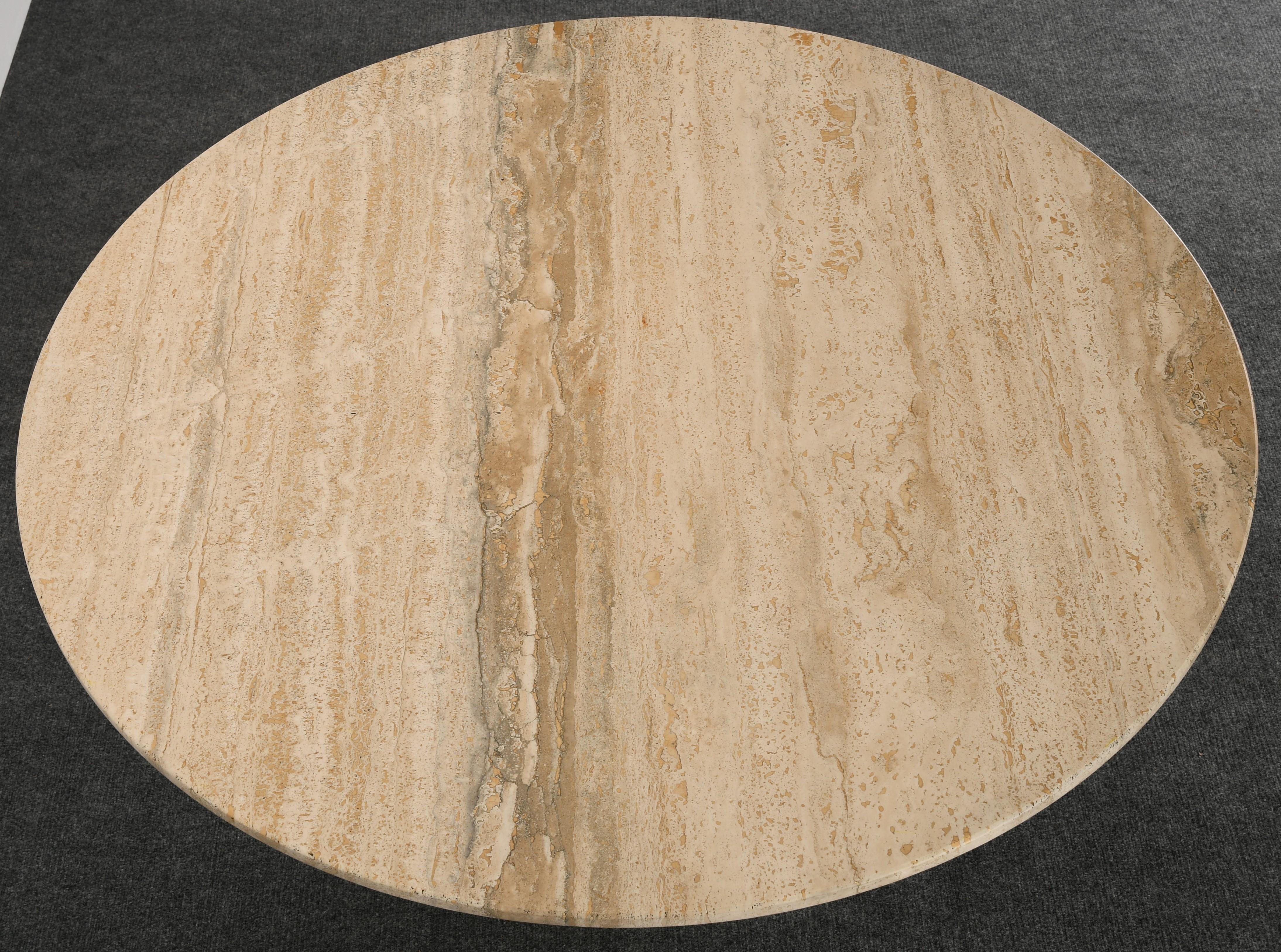 Roche Bobois Style Round Travertine Marble Dining Table, 1970s 2