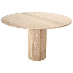 Roche Bobois Style Round Travertine Marble Dining Table, 1970s