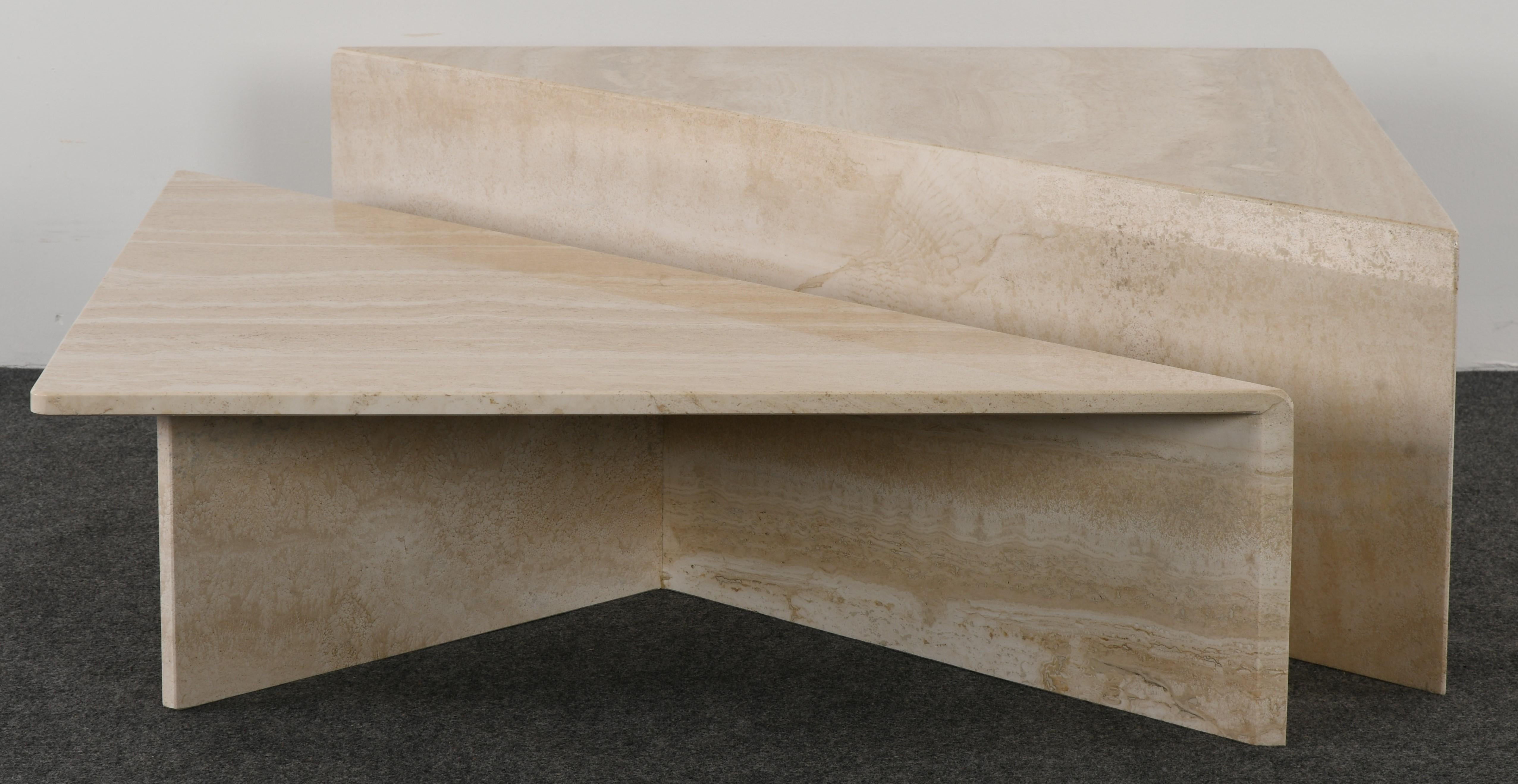 Italian Roche Bobois Style Travertine Marble Coffee Table, 1980s