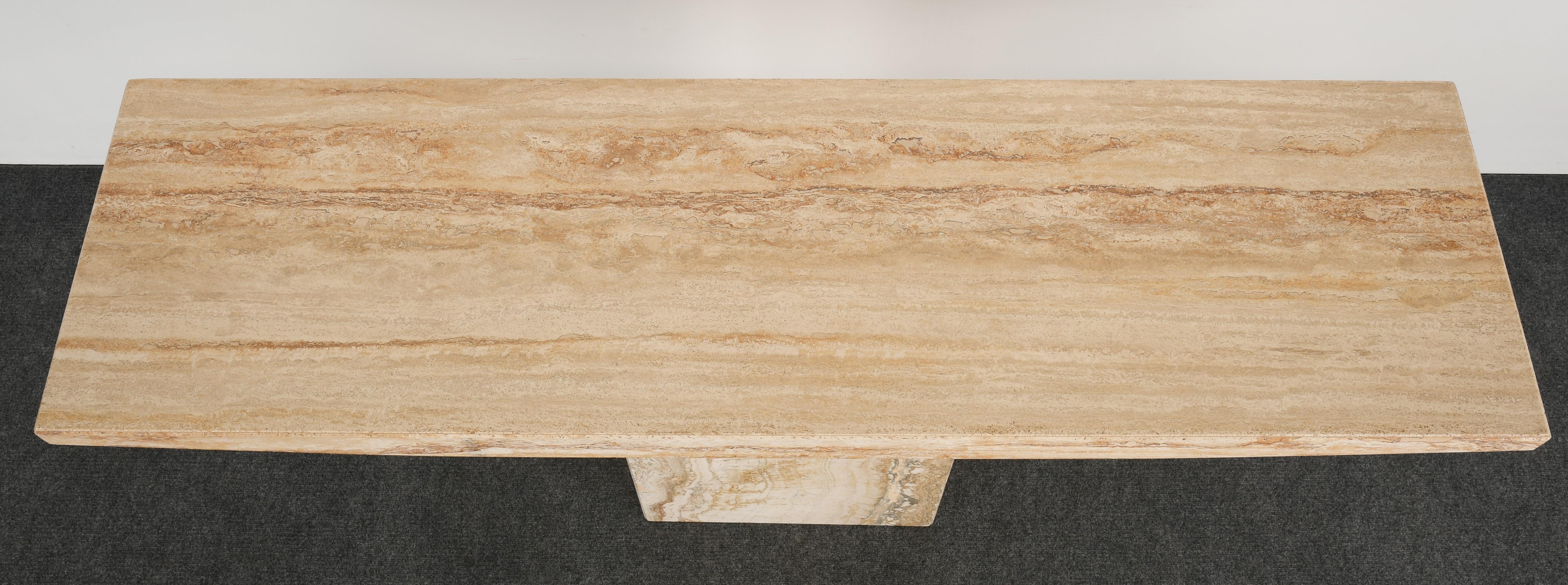 Mid-Century Modern Roche Bobois Style Travertine Marble Console Table, 1980s