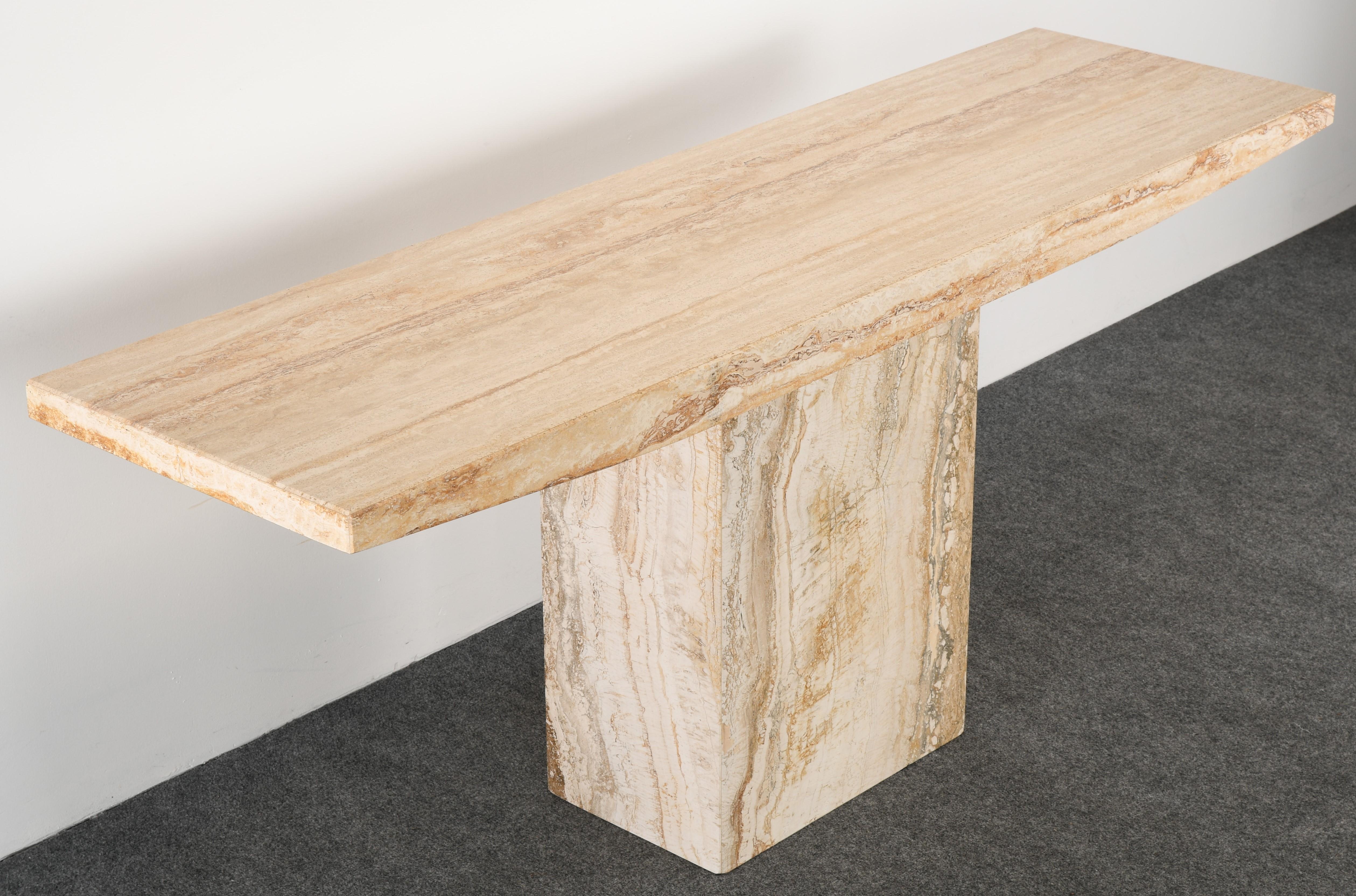 Roche Bobois Style Travertine Marble Console Table, 1980s 1