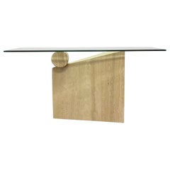 Roche Bobois Style Travertine Marble Wedge and Column Console Table, 1980s