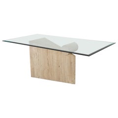 Roche Bobois Style Travertine Marble Wedge and Column Dining Table, 1980s