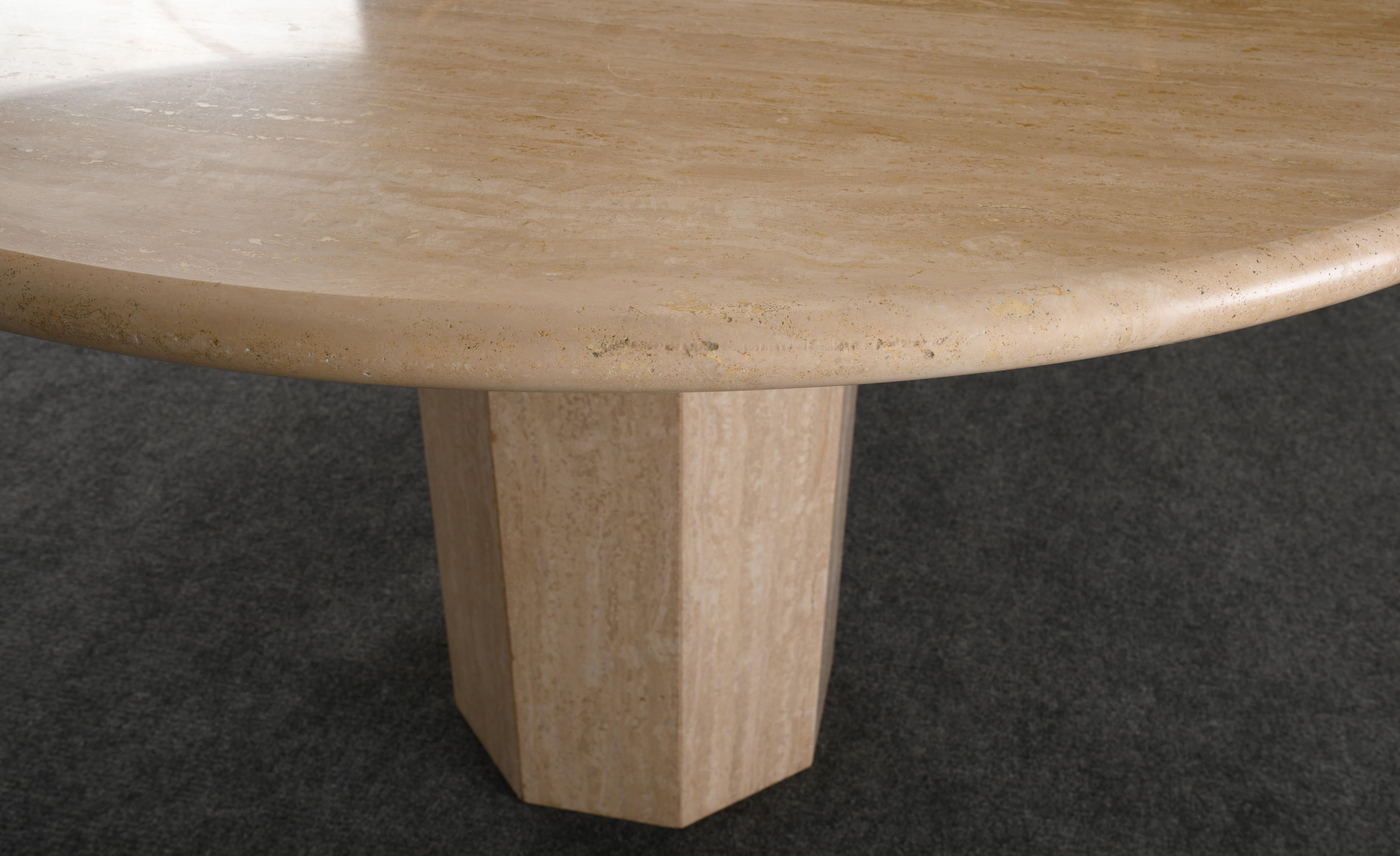 Roche Bobois Style Travertine Round Dining Table, 1980s 5