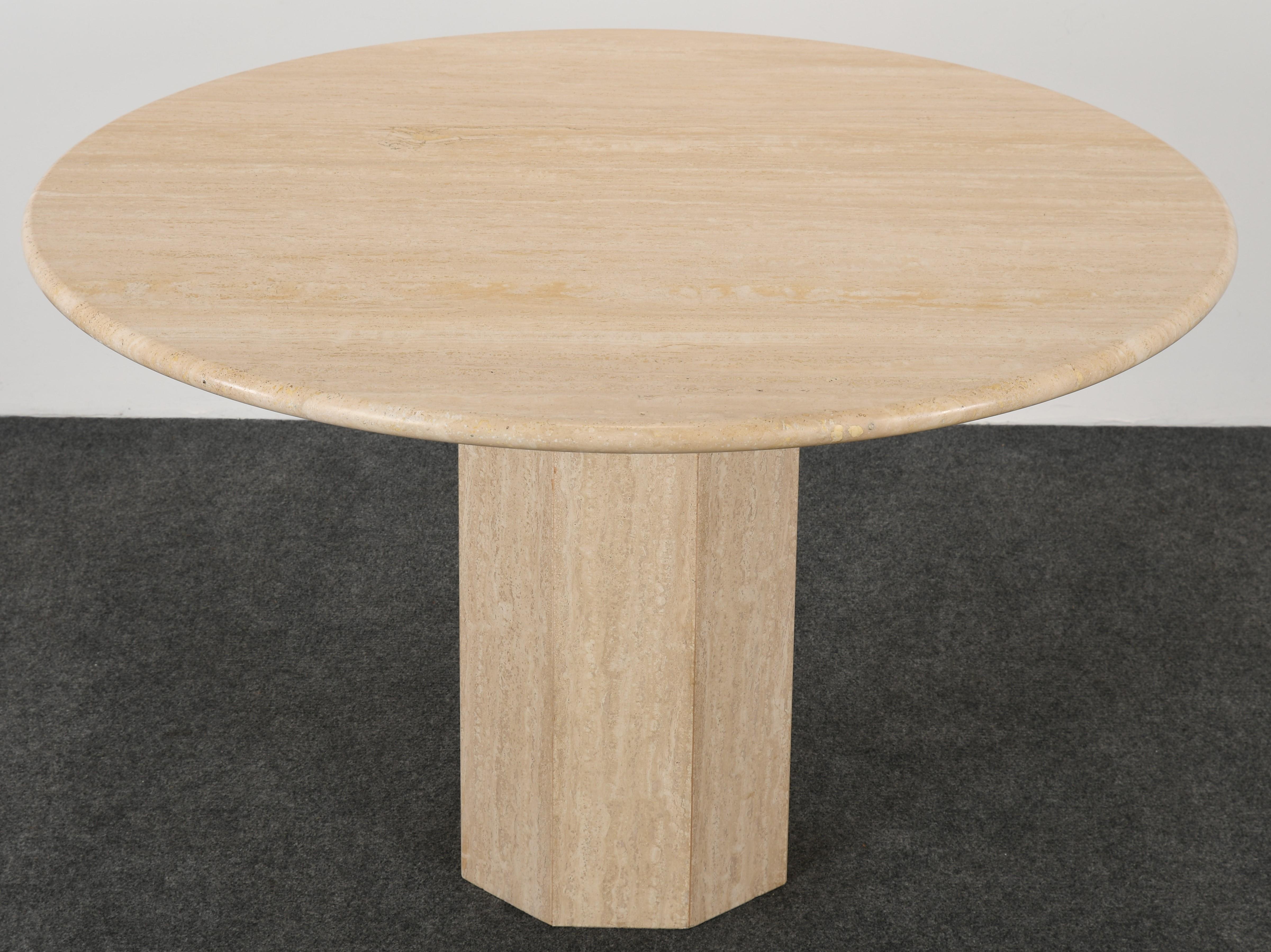 Mid-Century Modern Roche Bobois Style Travertine Round Dining Table, 1980s