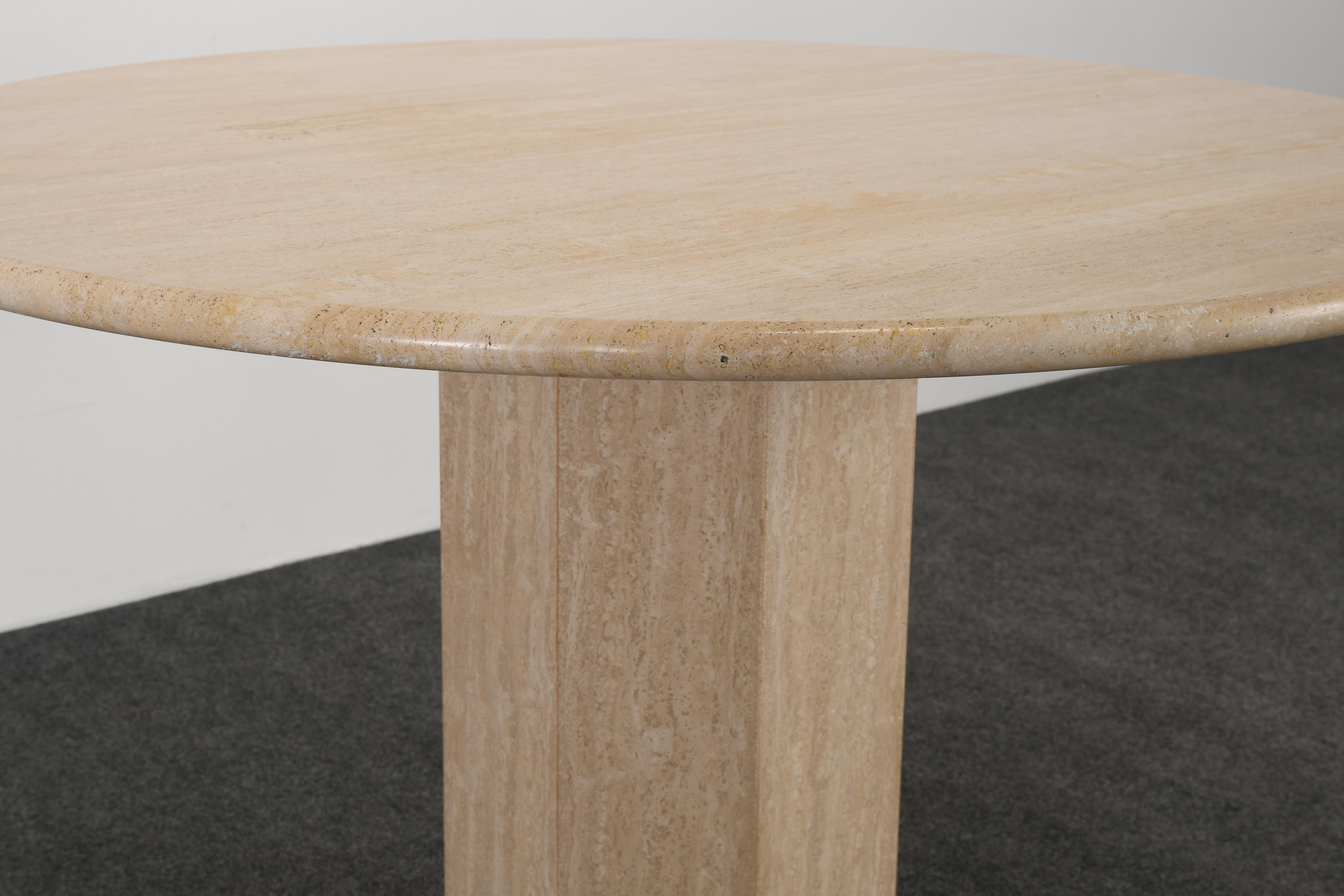 Late 20th Century Roche Bobois Style Travertine Round Dining Table, 1980s