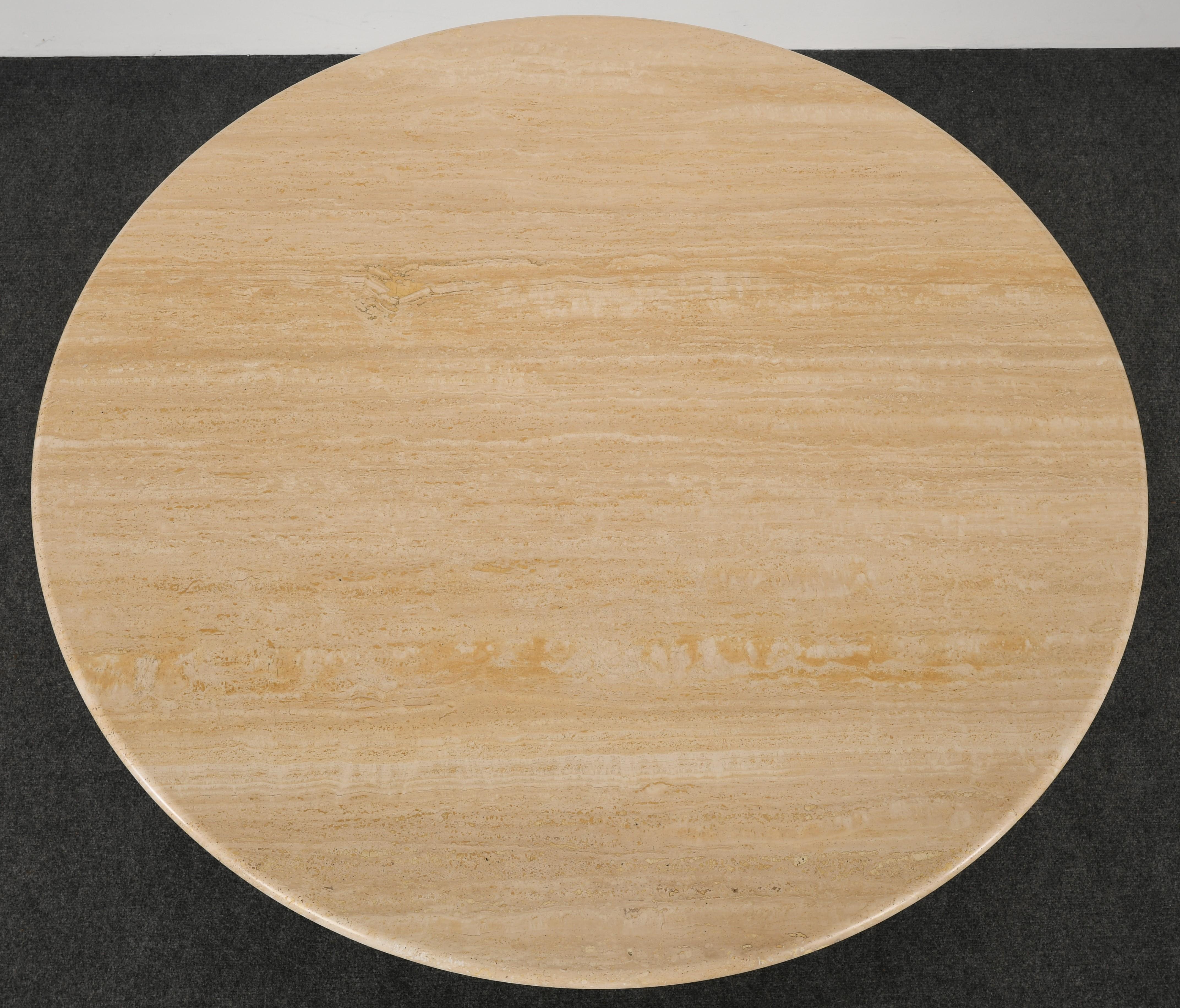 Roche Bobois Style Travertine Round Dining Table, 1980s 1