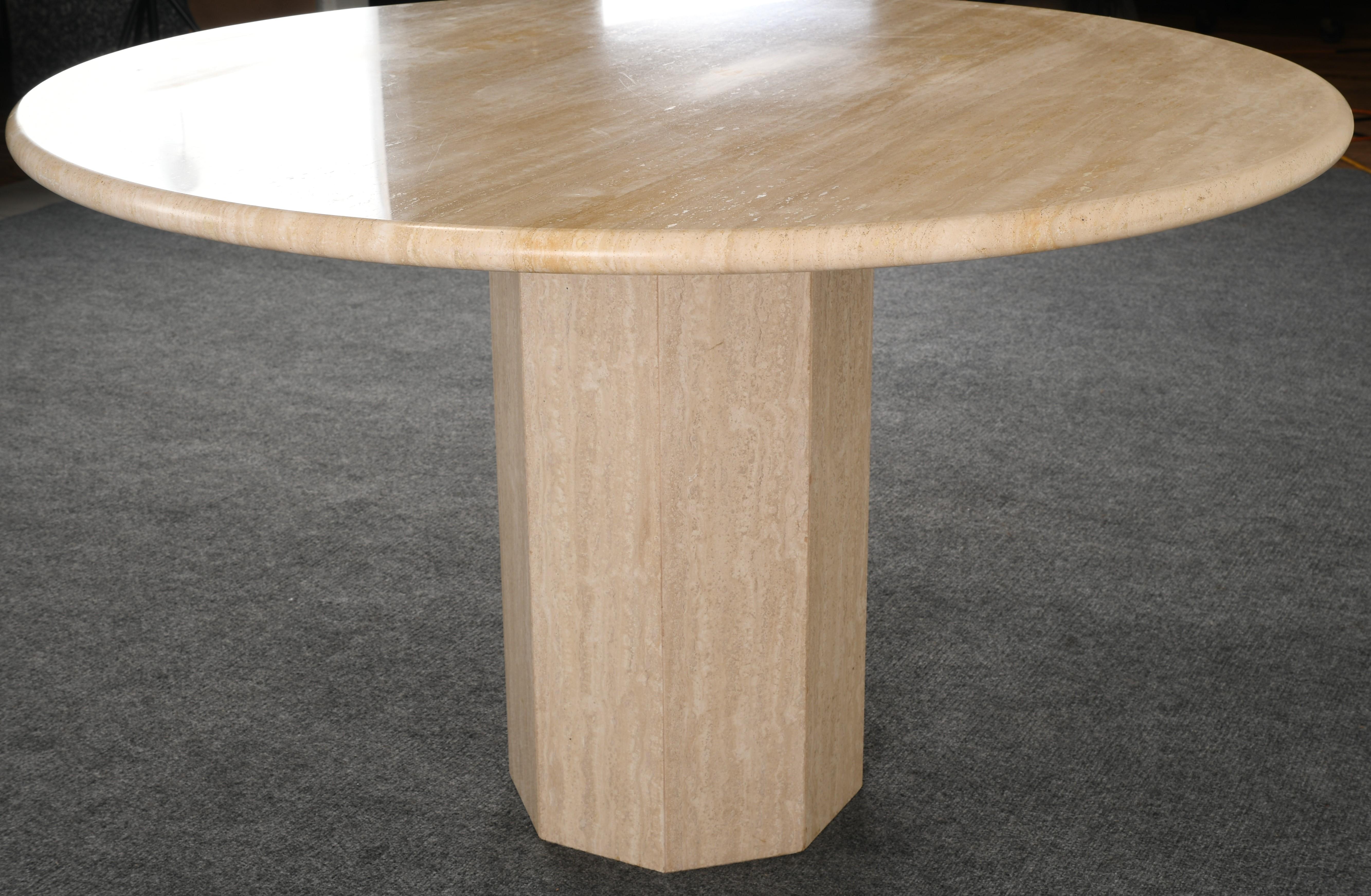 Roche Bobois Style Travertine Round Dining Table, 1980s 3