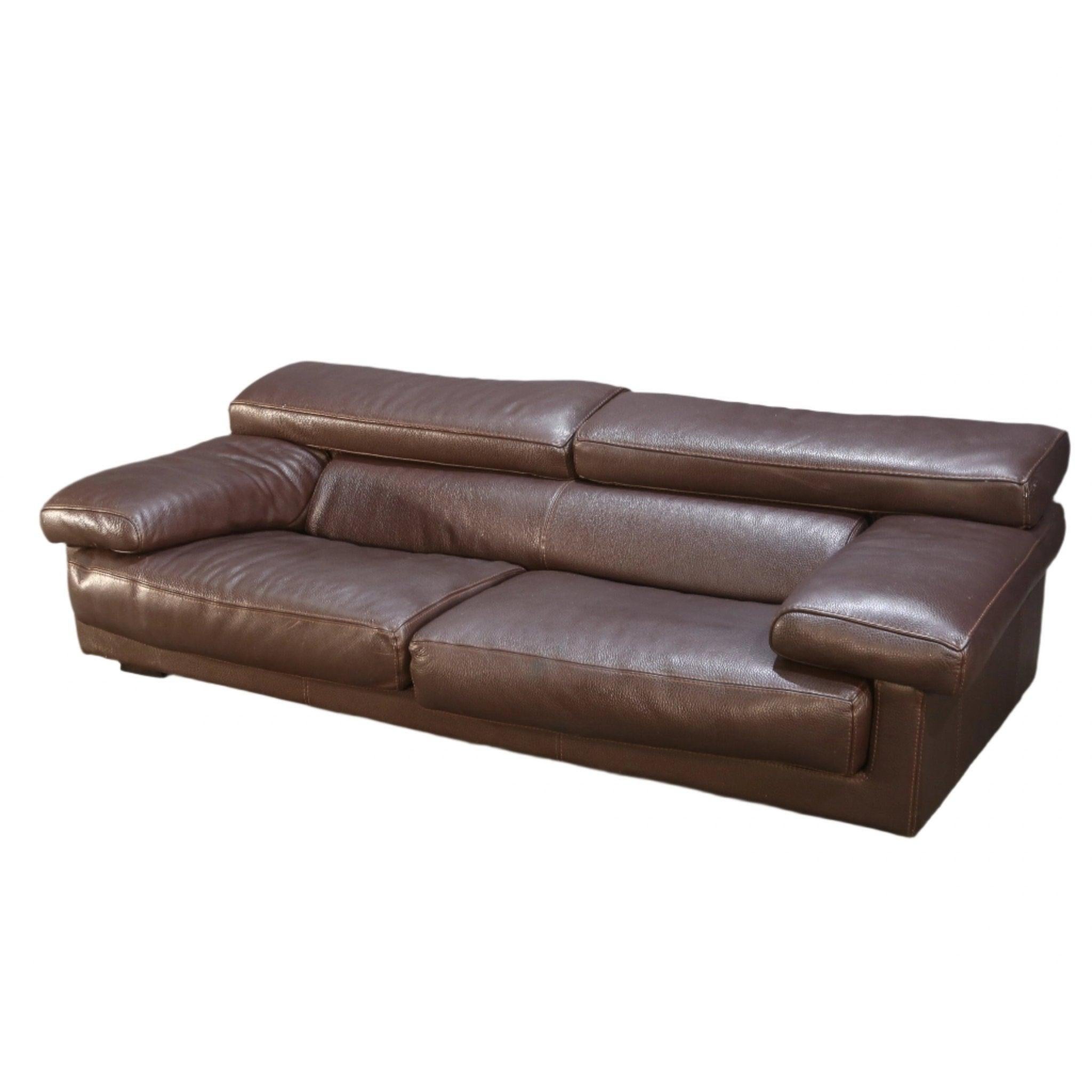 Modern Roche Bobois Three Seater Brown Leather Sofa