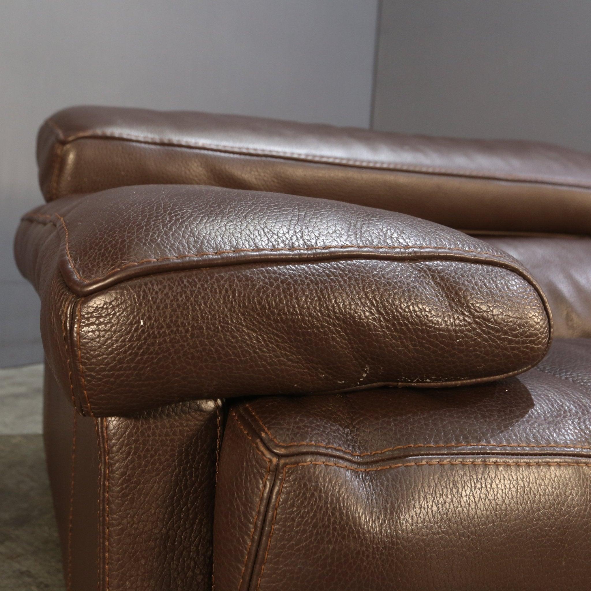 Roche Bobois Three Seater Brown Leather Sofa In Good Condition In Basildon, London