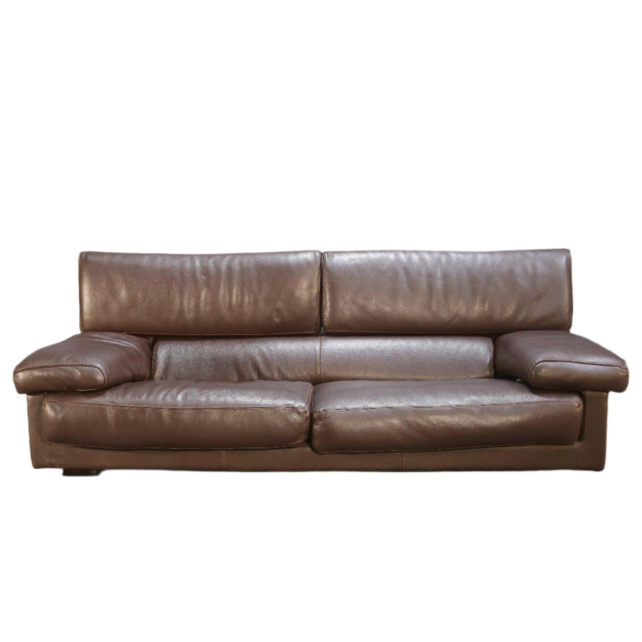 Contemporary Roche Bobois Three Seater Brown Leather Sofa