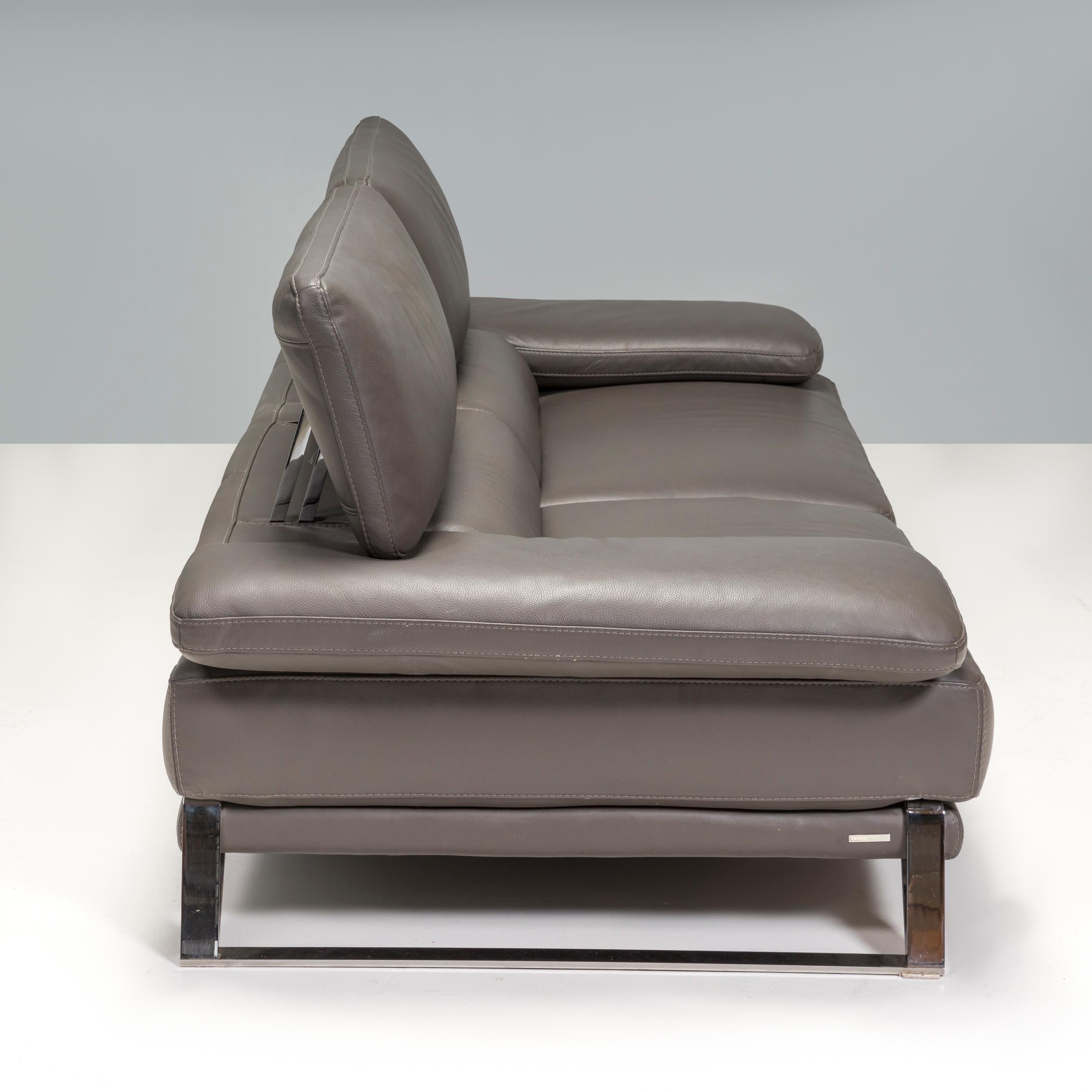 Roche Bobois Three Seater Grey Leather Sofa, With Adjustable Backs In Good Condition In London, GB