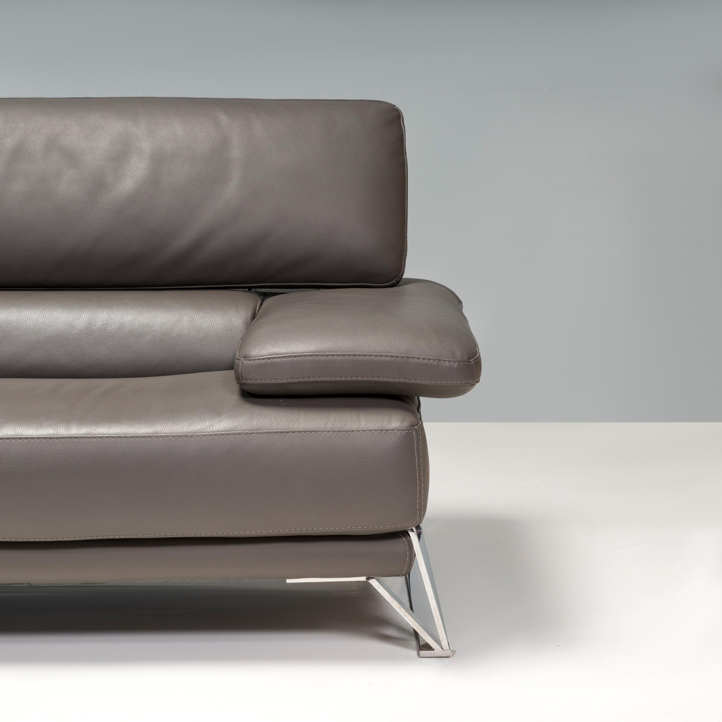 Roche Bobois Three Seater Grey Leather Sofa, With Adjustable Backs 1