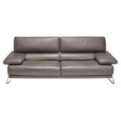 Roche Bobois Dreisitzer-Sofa aus grauem Leder in Grau mit verstellbaren Rückenlehnen