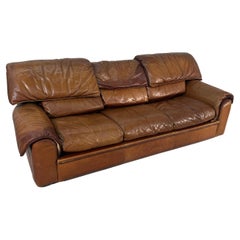 Roche Bobois Three Seater Vintage Sofa in Light Brown Leather 1980s