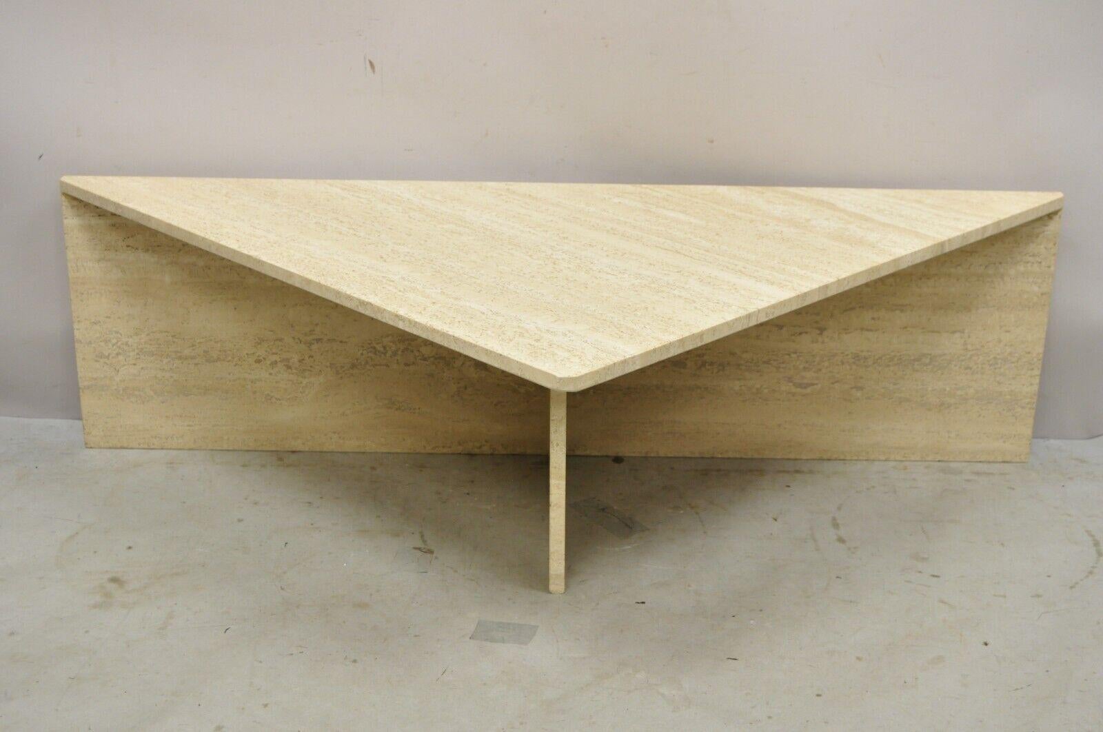 Late 20th Century Roche Bobois Travertine Stone Modern 2 Piece Triangular Modernist Coffee Table For Sale