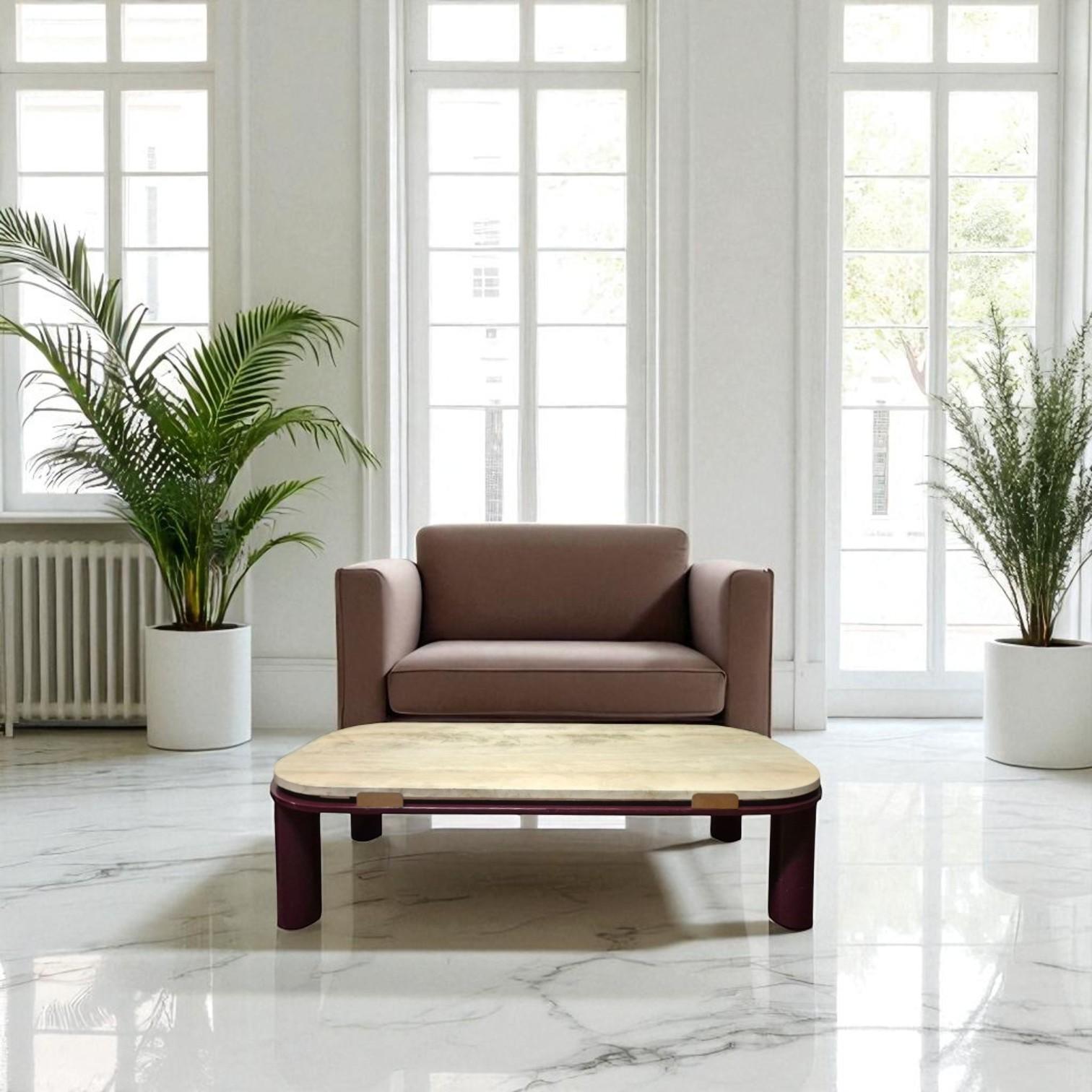 Roche Bobois Couchtisch mit Travertinplatte, 20. Jahrhundert im Angebot 3