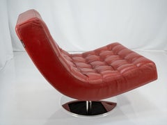 Roche Bobois Tufted Red Leather and Chrome Swivel Chair