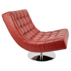Roche Bobois Tufted Red Leather and Chrome Swivel Chair