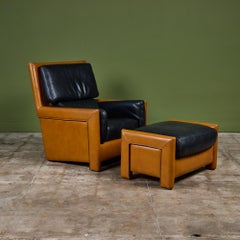 Roche Bobois Two-Tone Leather Lounge Chair and Ottoman