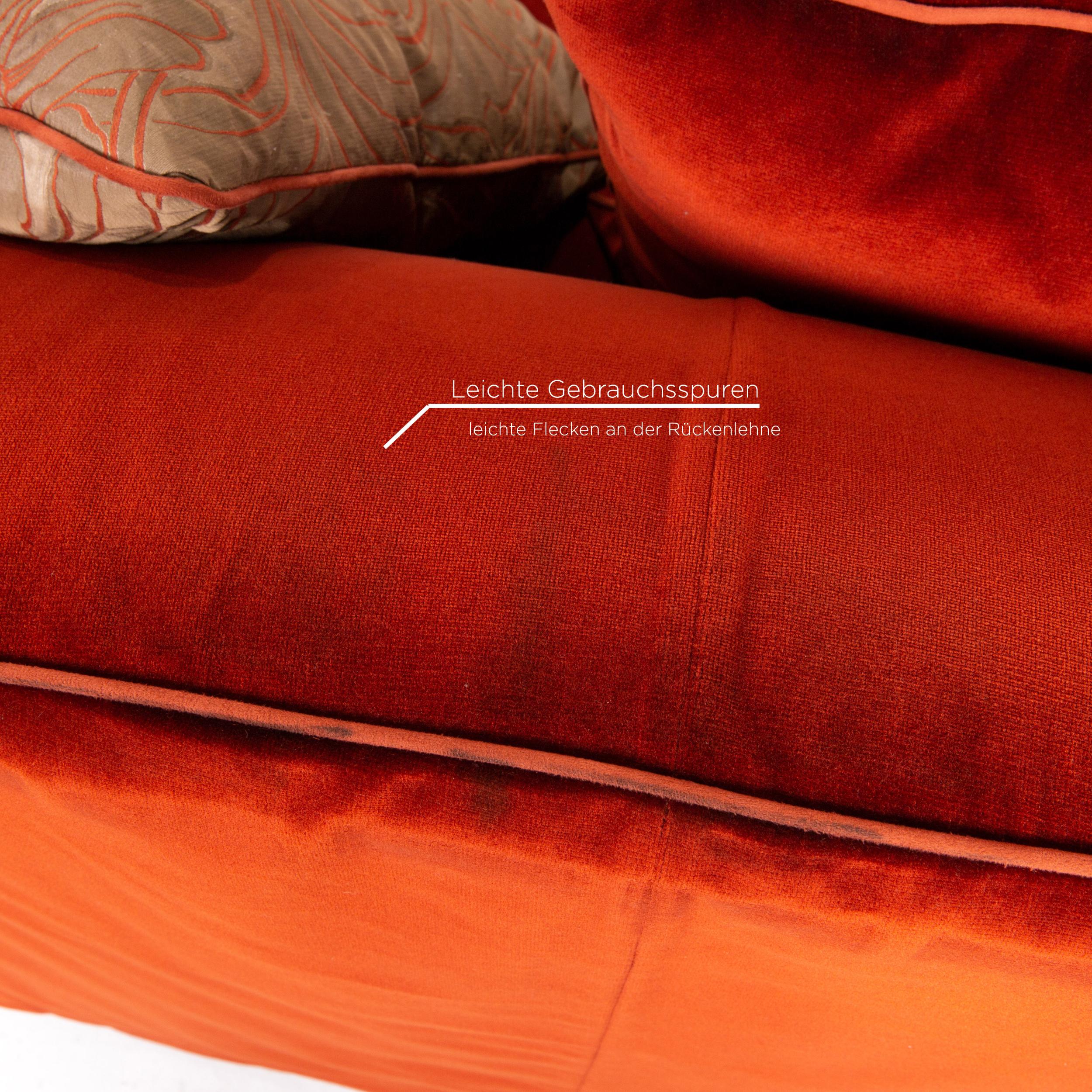 French Roche Bobois Velvet Fabric Red Orange Three-Seat Couch
