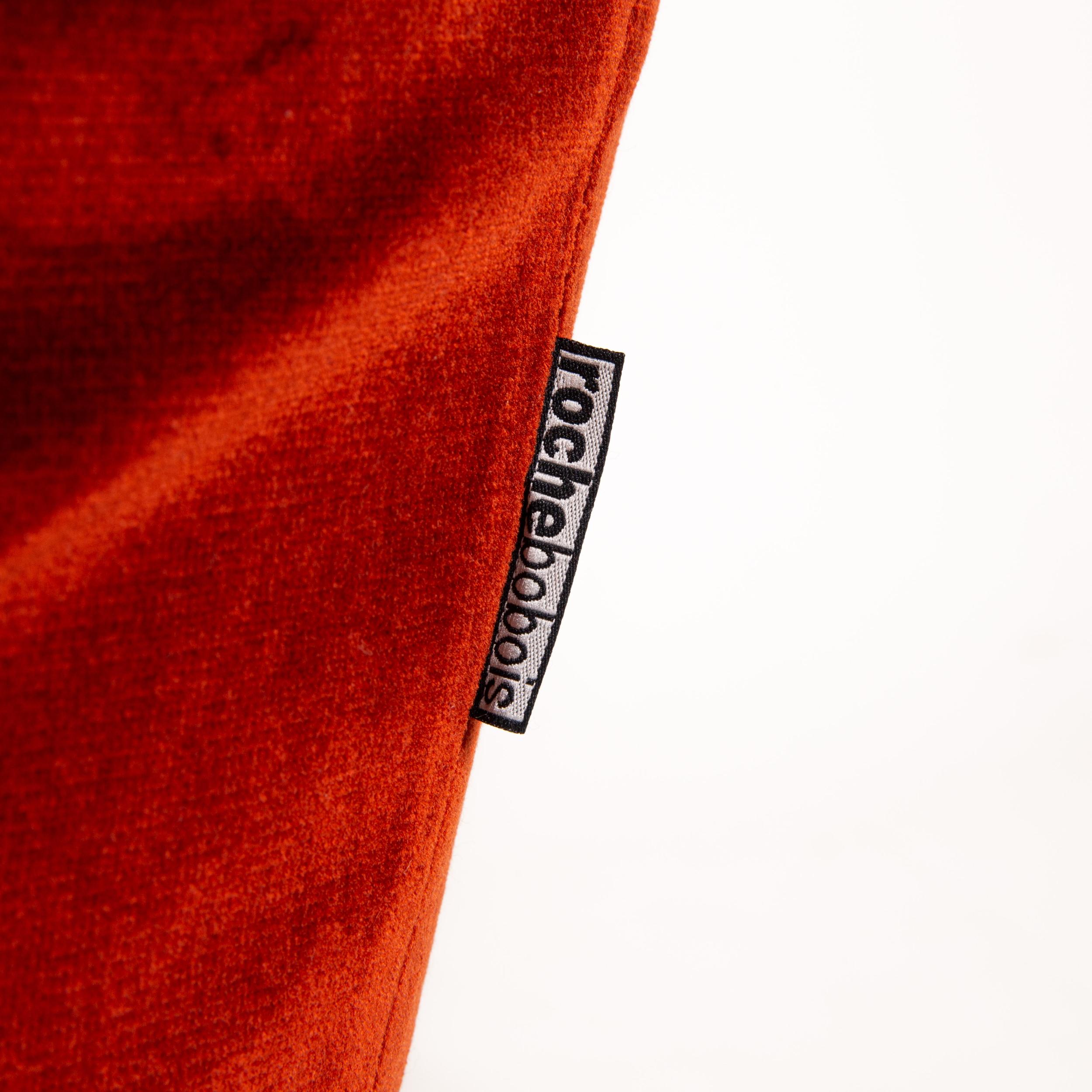 Contemporary Roche Bobois Velvet Fabric Red Orange Three-Seat Couch