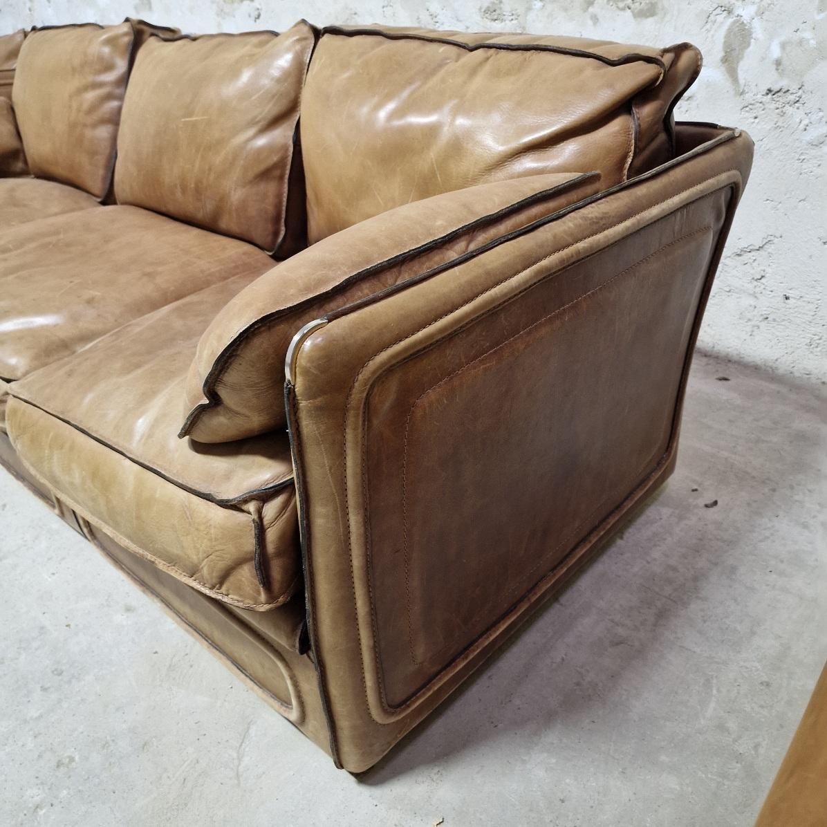 Roche Bobois Vintage Full-Grain Leather Sofa circa 1980 2