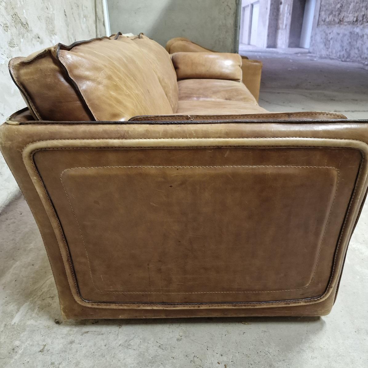 French Roche Bobois Vintage Full-Grain Leather Sofa circa 1980