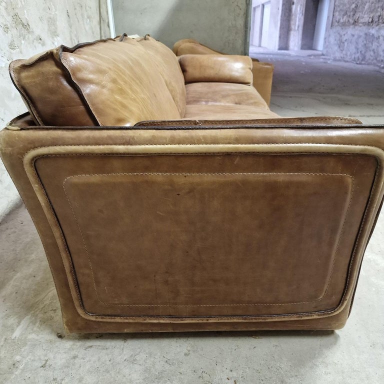 Roche Bobois Vintage FullGrain Leather Sofa circa 1980 For Sale at 1stDibs
