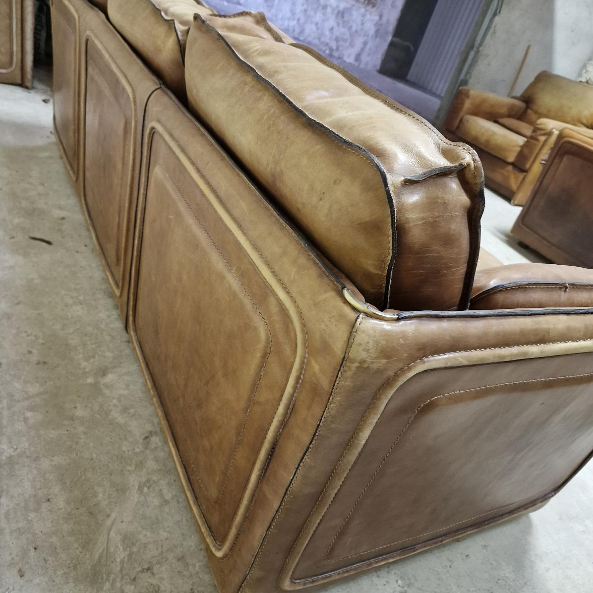 Roche Bobois Vintage Full-Grain Leather Sofa circa 1980 In Good Condition In Isle Sur Sorgue, FR