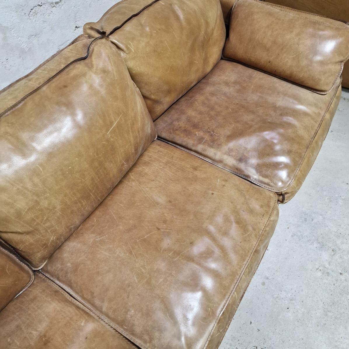 Roche Bobois Vintage Full-Grain Leather Sofa circa 1980 1