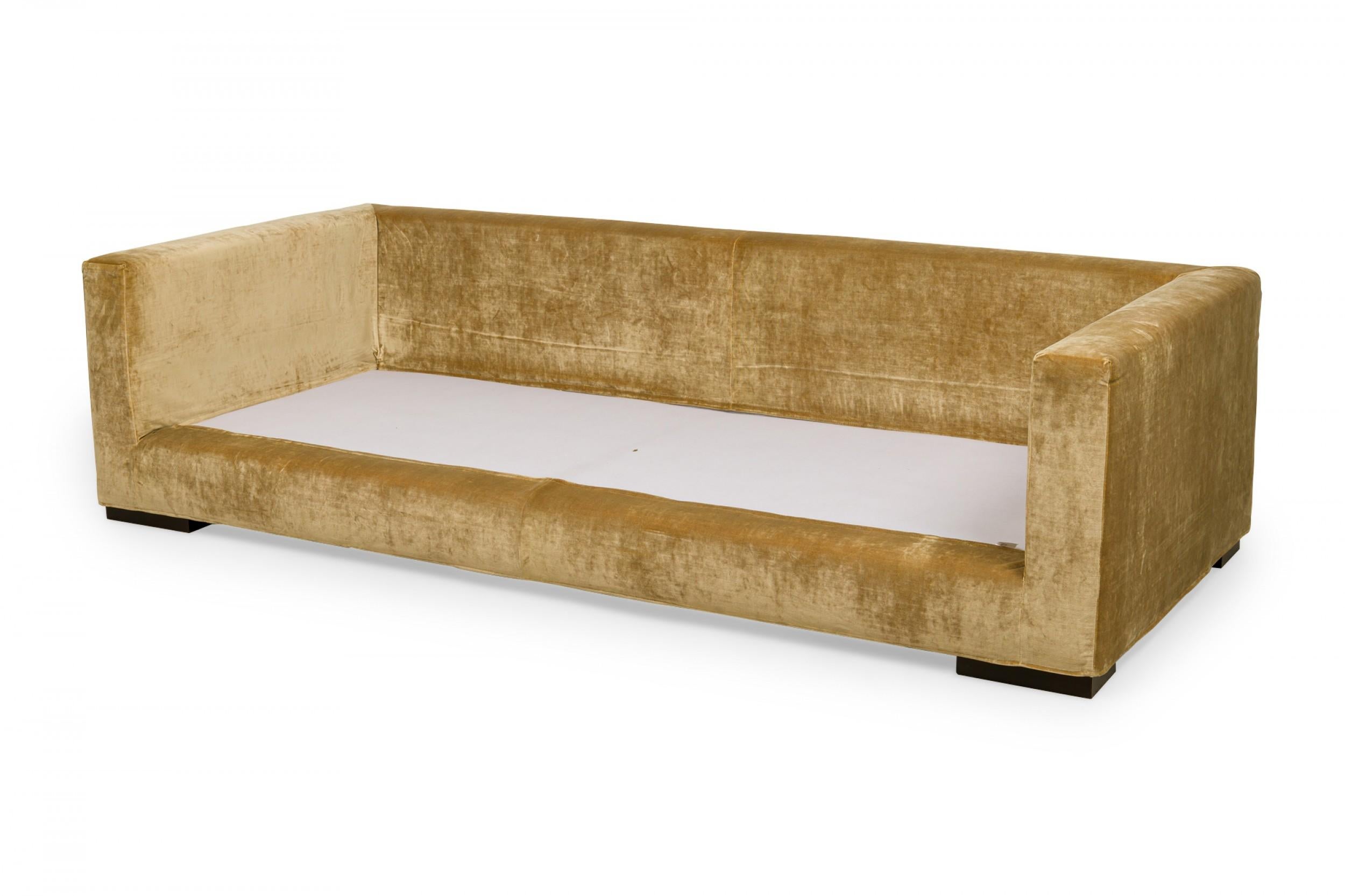 Roche Bobois Vintage Light Gold Crushed Velvet Upholstered Sofa 1