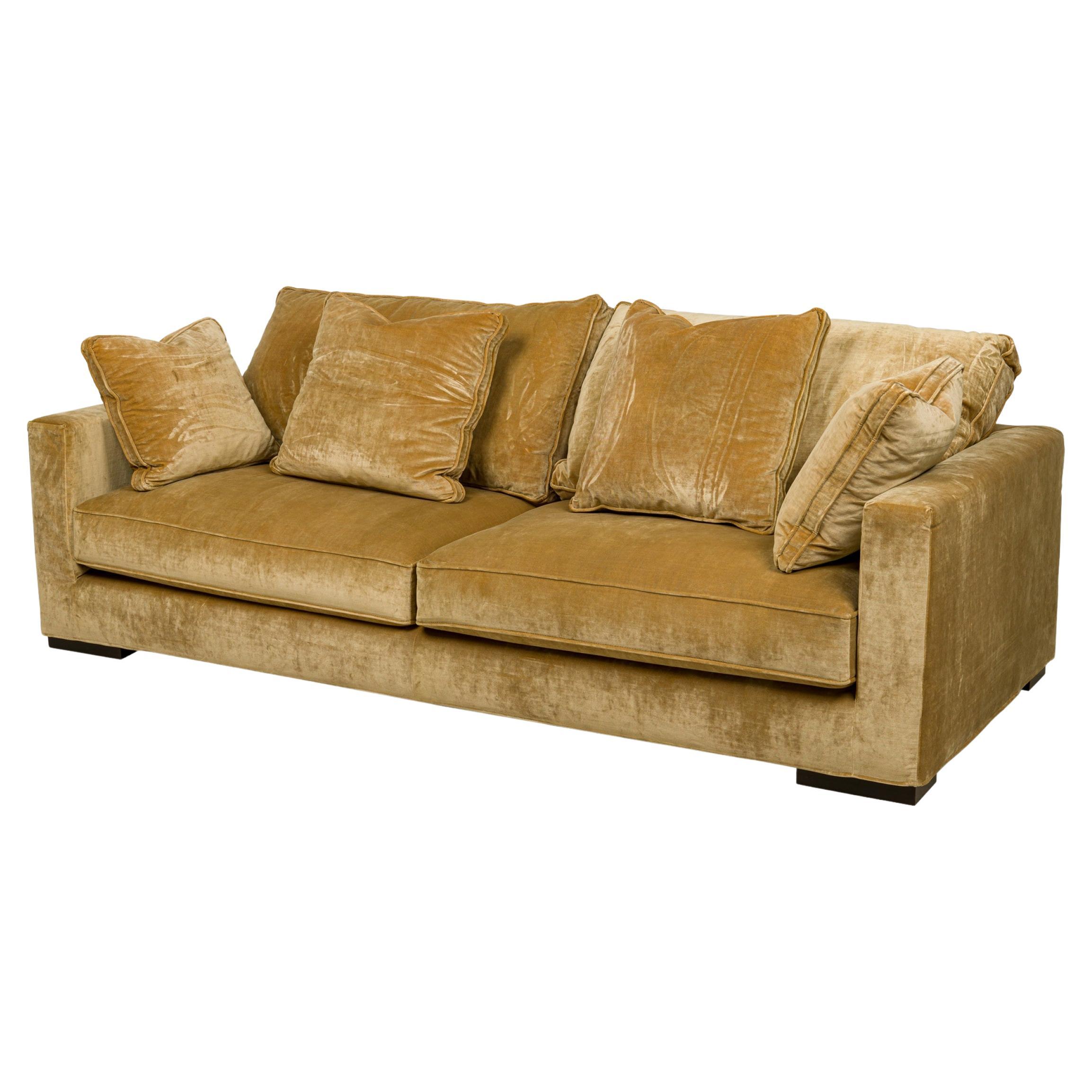 Roche Bobois Vintage Light Gold Crushed Velvet Upholstered Sofa
