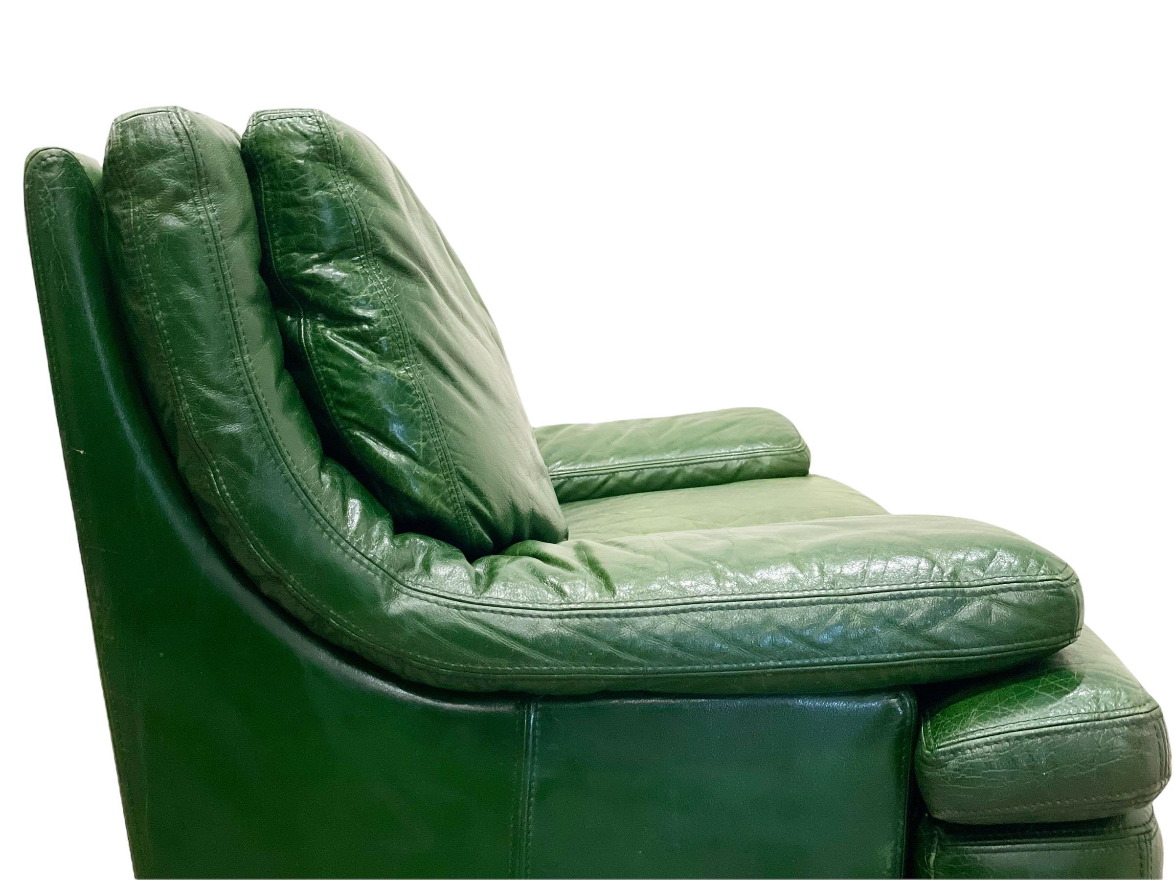 French Roche Bobois Vintage Post Modern Green Leather Sofa and Loveseat, circa 1987