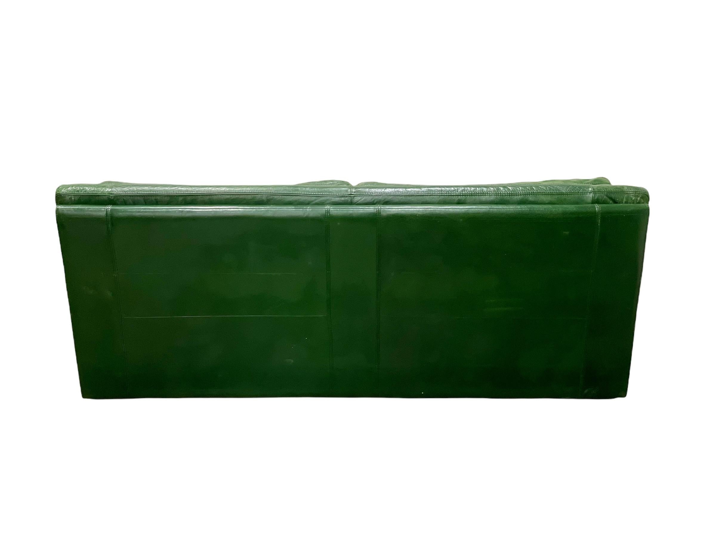 Late 20th Century Roche Bobois Vintage Post Modern Green Leather Sofa and Loveseat, circa 1987