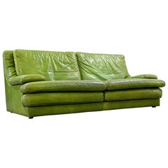 Roche Bobois Vintage Post Modern Green Leather Sofa, circa 1987