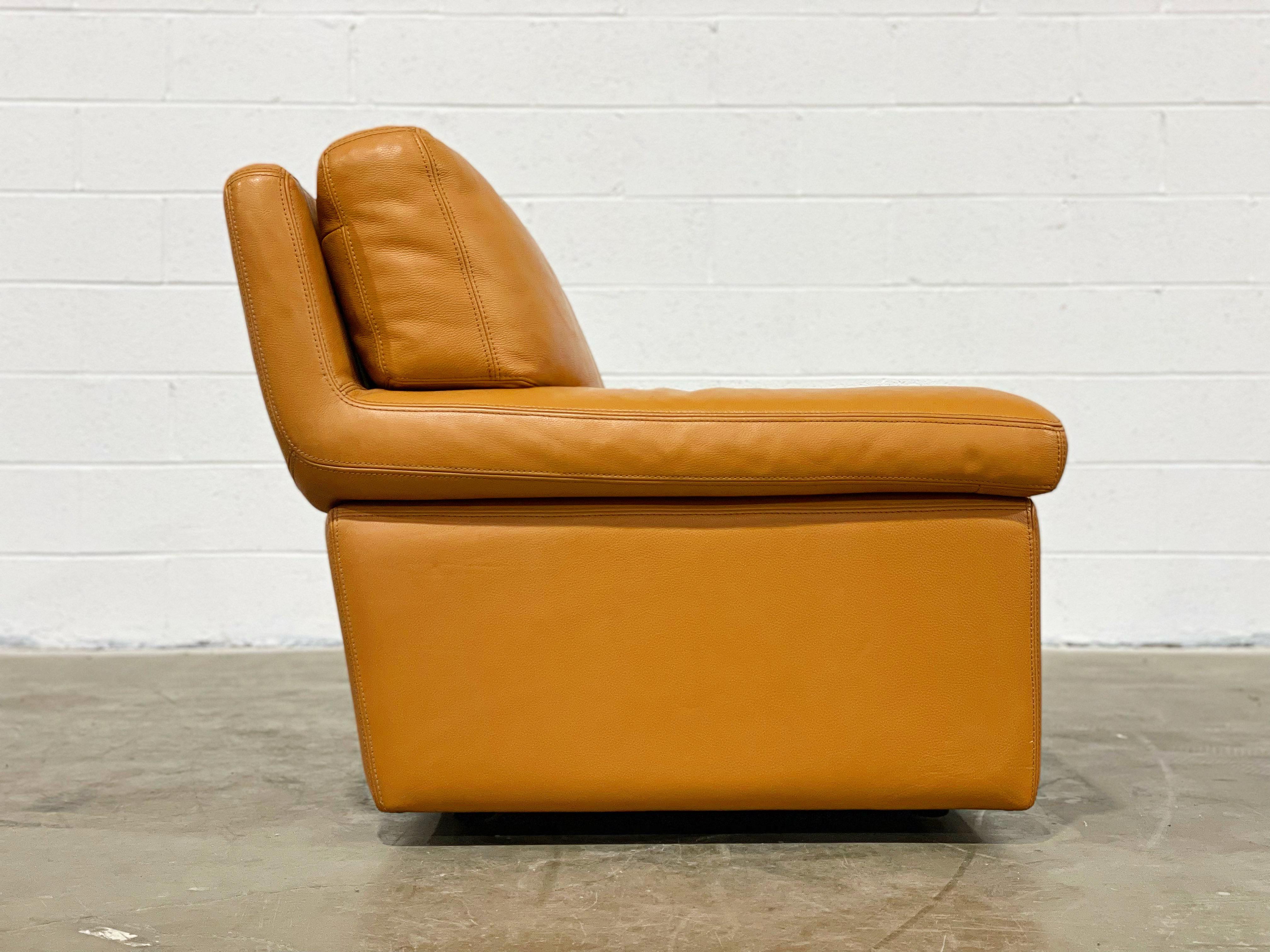 Post-Modern Roche Bobois Vintage Post Modern Leather Club Chair, Butterscotch Tone Leather