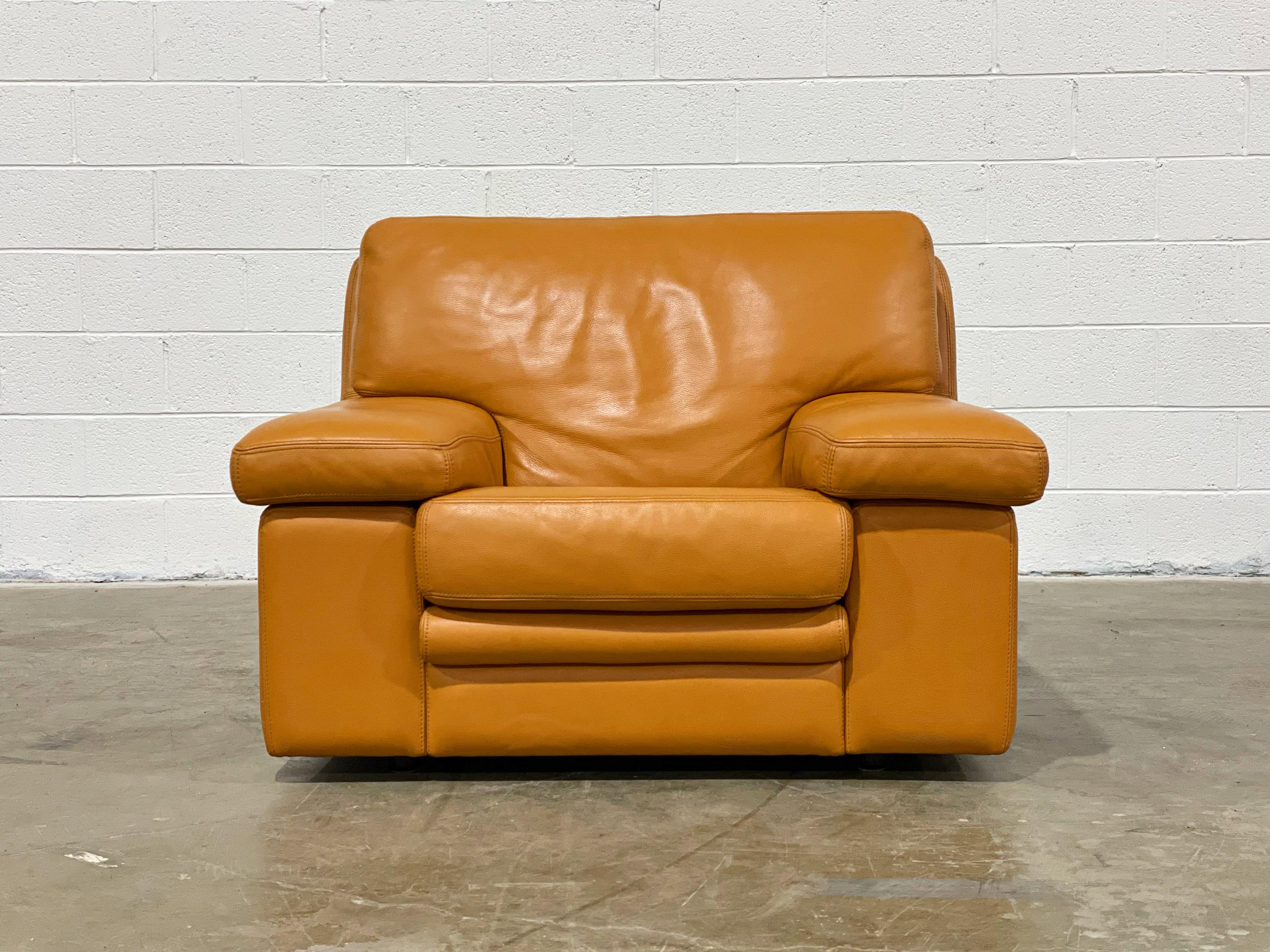 French Roche Bobois Vintage Post Modern Leather Club Chair, Butterscotch Tone Leather