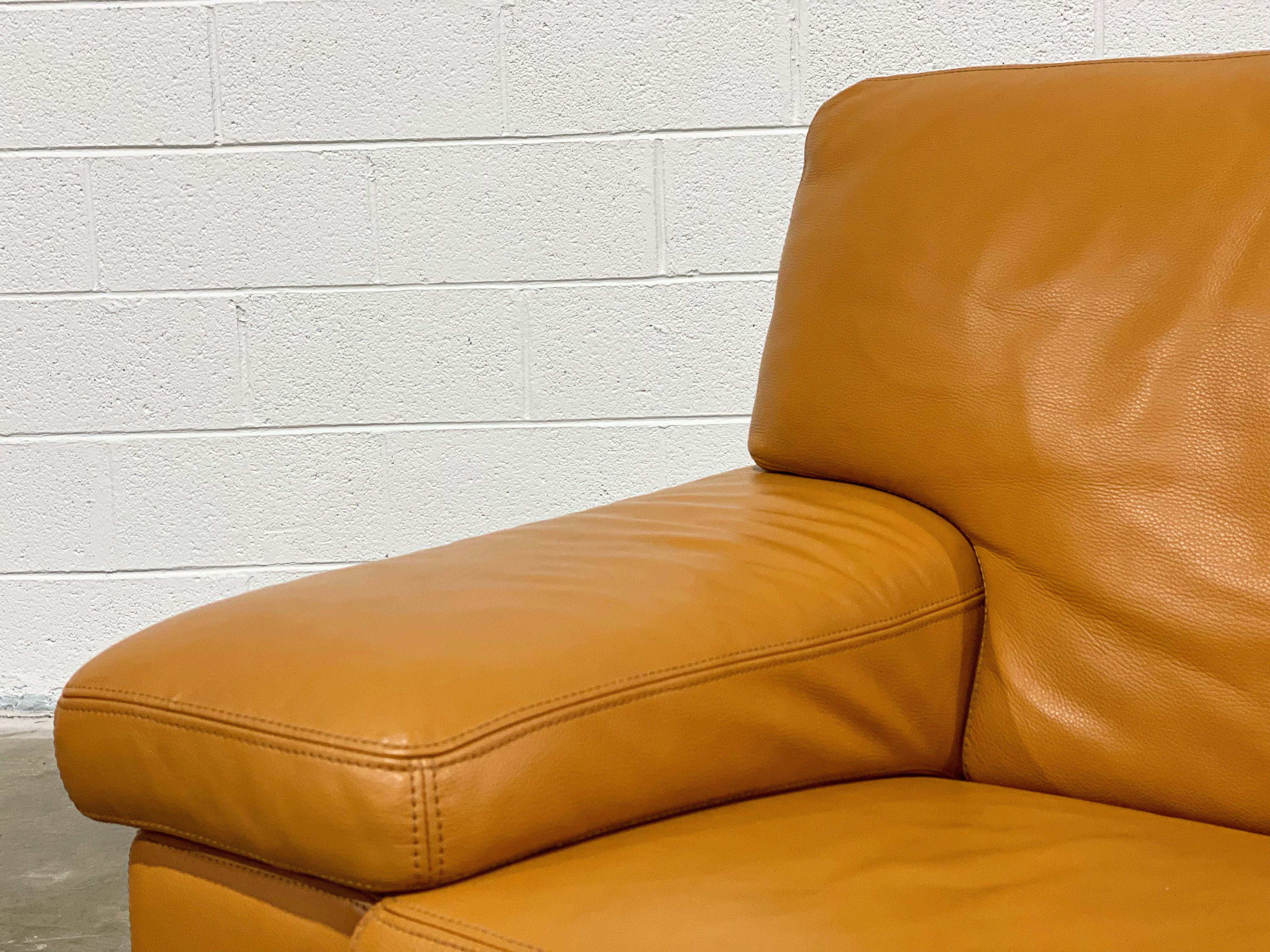 Late 20th Century Roche Bobois Vintage Post Modern Leather Club Chair, Butterscotch Tone Leather