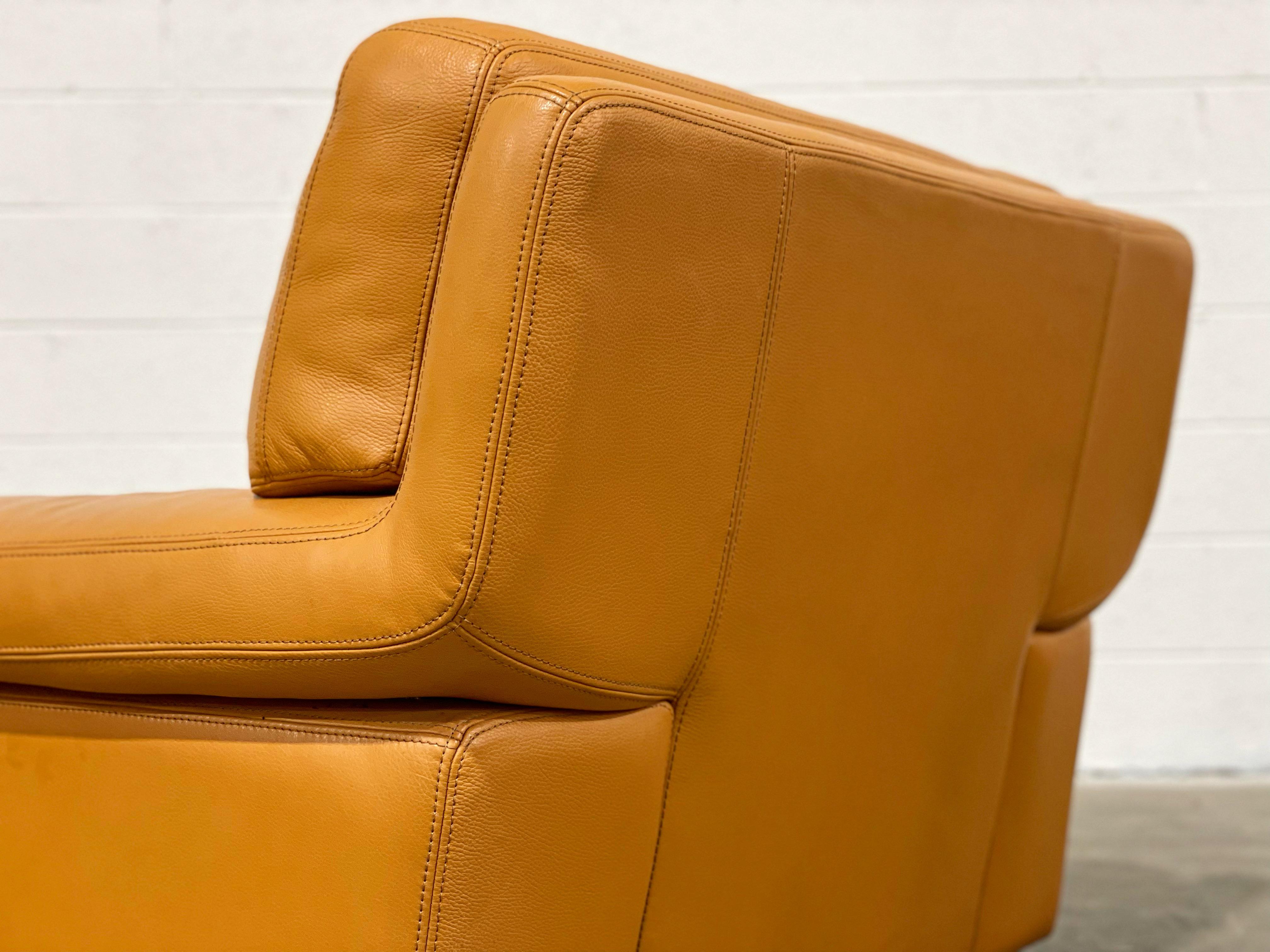 Roche Bobois Vintage Post Modern Leather Club Chair, Butterscotch Tone Leather 1