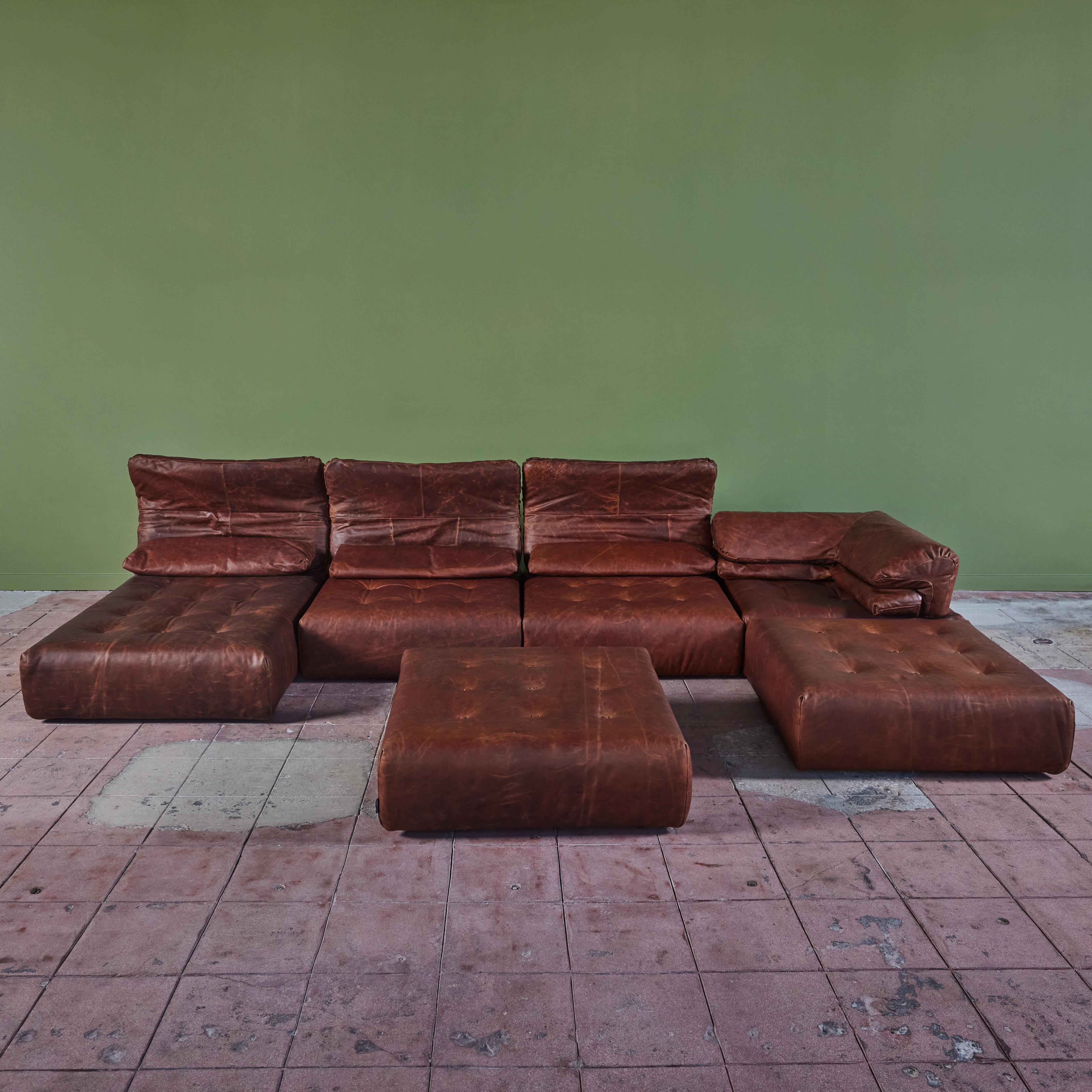Italian Roche Bobois Voyage Immobile Leather Modular Sectional Sofa