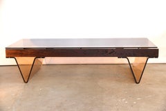 Roche Bobois Wengé Low Coffee Table V-Shaped Acrylique fumé et verre