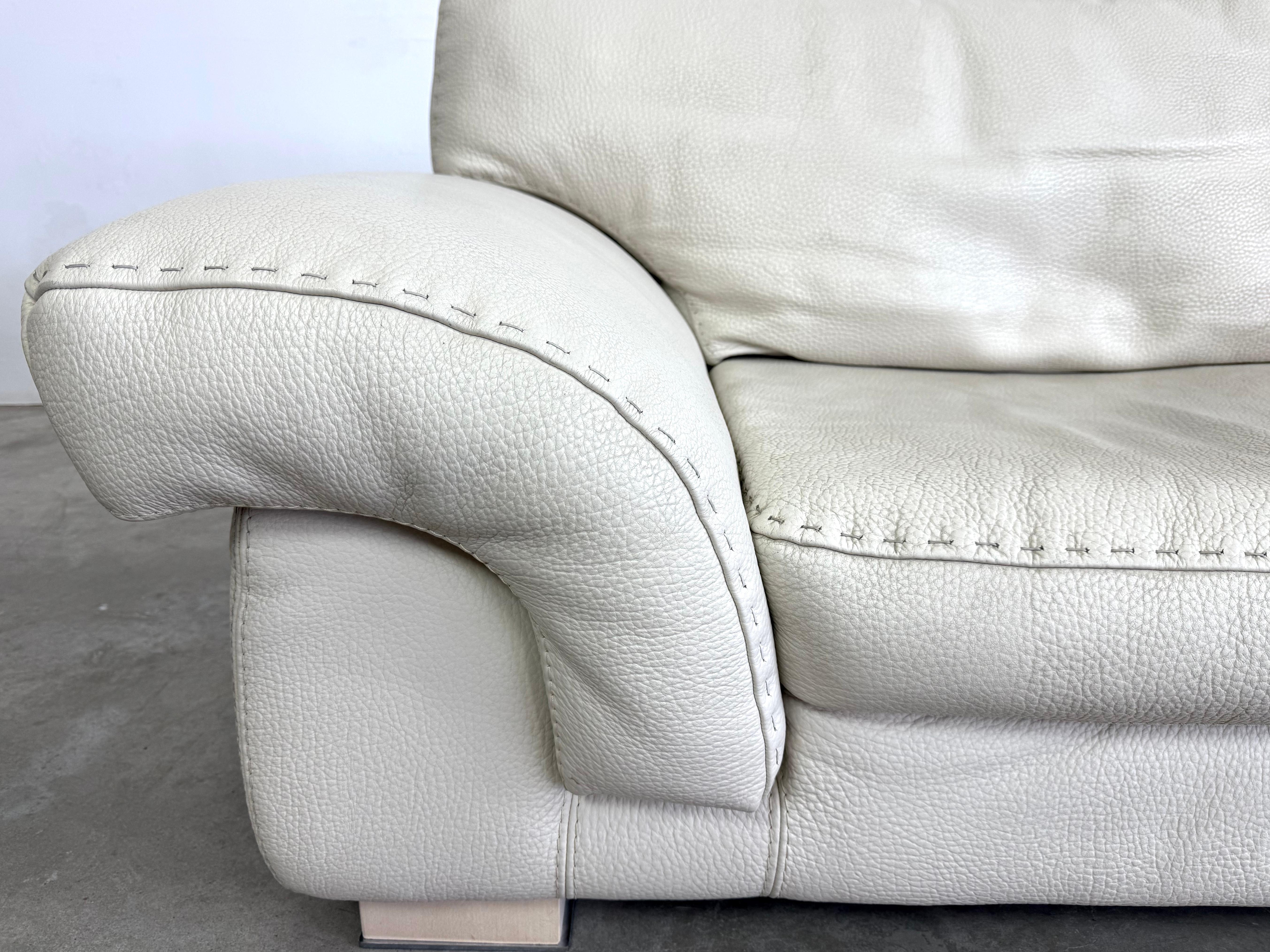 Roche Bobois White Leather Sofa For Sale 4